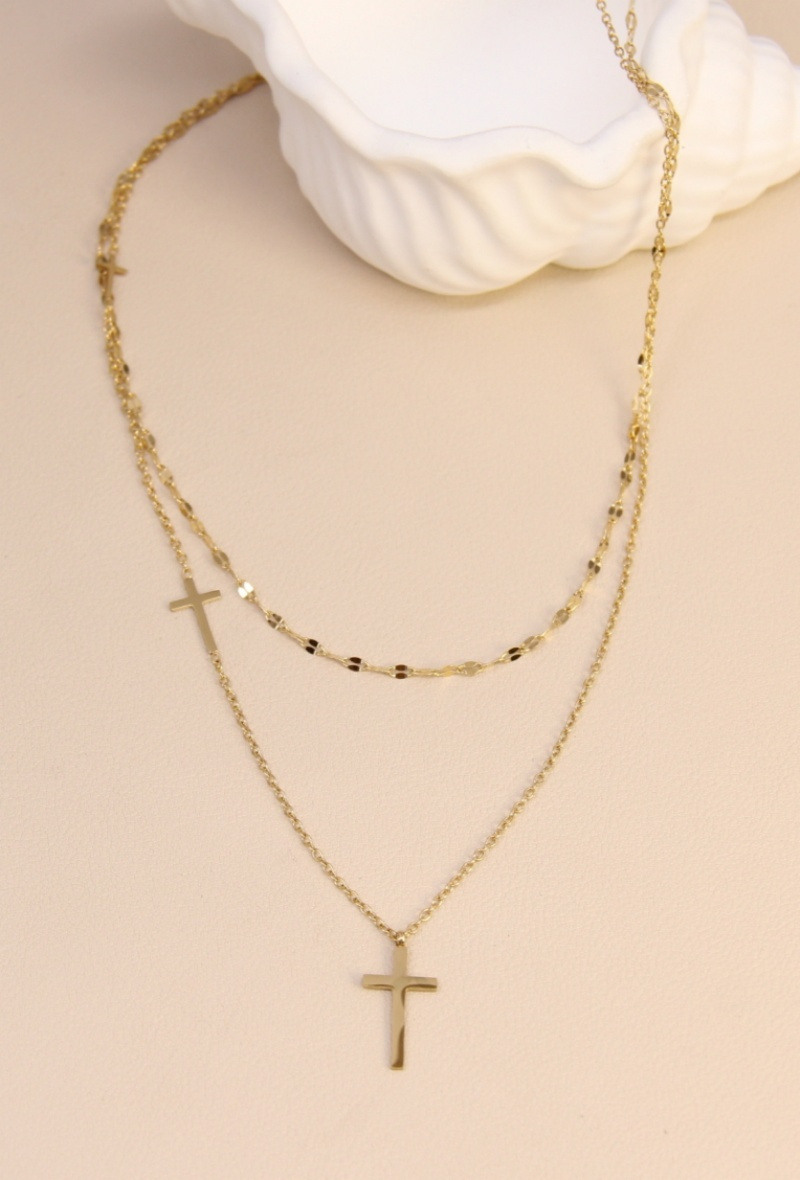 Grossiste Bellissima - Collier double rangs croix – acier inoxydable