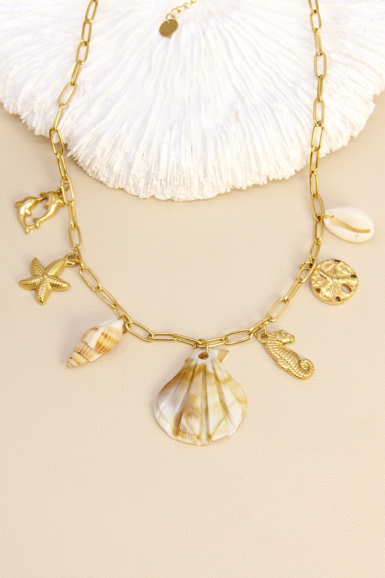 Wholesaler Bellissima - Shell necklace & gold charms - stainless steel