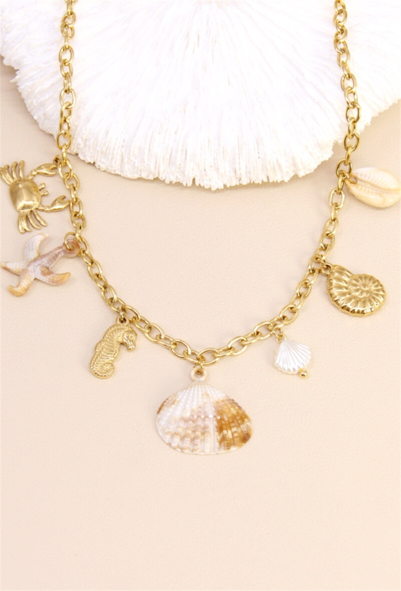 Wholesaler Bellissima - "Marine Treasury" necklace - Carms shells and ocean