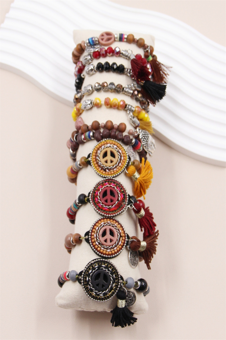 Grossiste Bellissima - Bracelets perle élastique style bohème en lot de 12 pcs