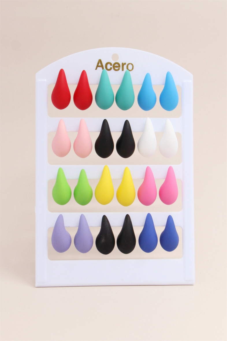 Grossiste Bellissima - Lot de 12 pcs Boucle d'oreille goutte en acier inoxydable sur présentoire