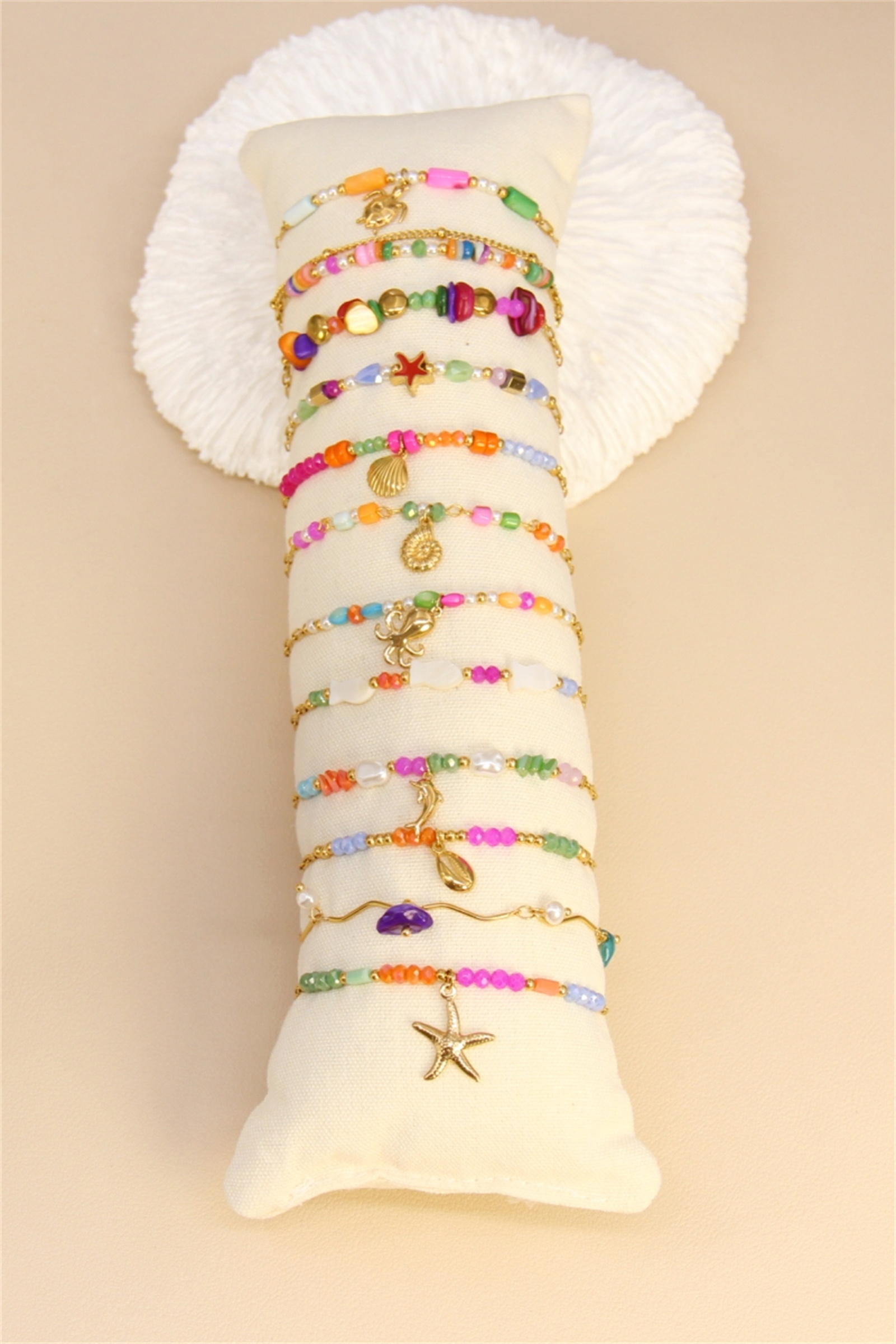 Großhändler Bellissima - Set aus 12 Edelstahlarmbändern - Regenbogen-Edition - Präsentationsständer inklusive