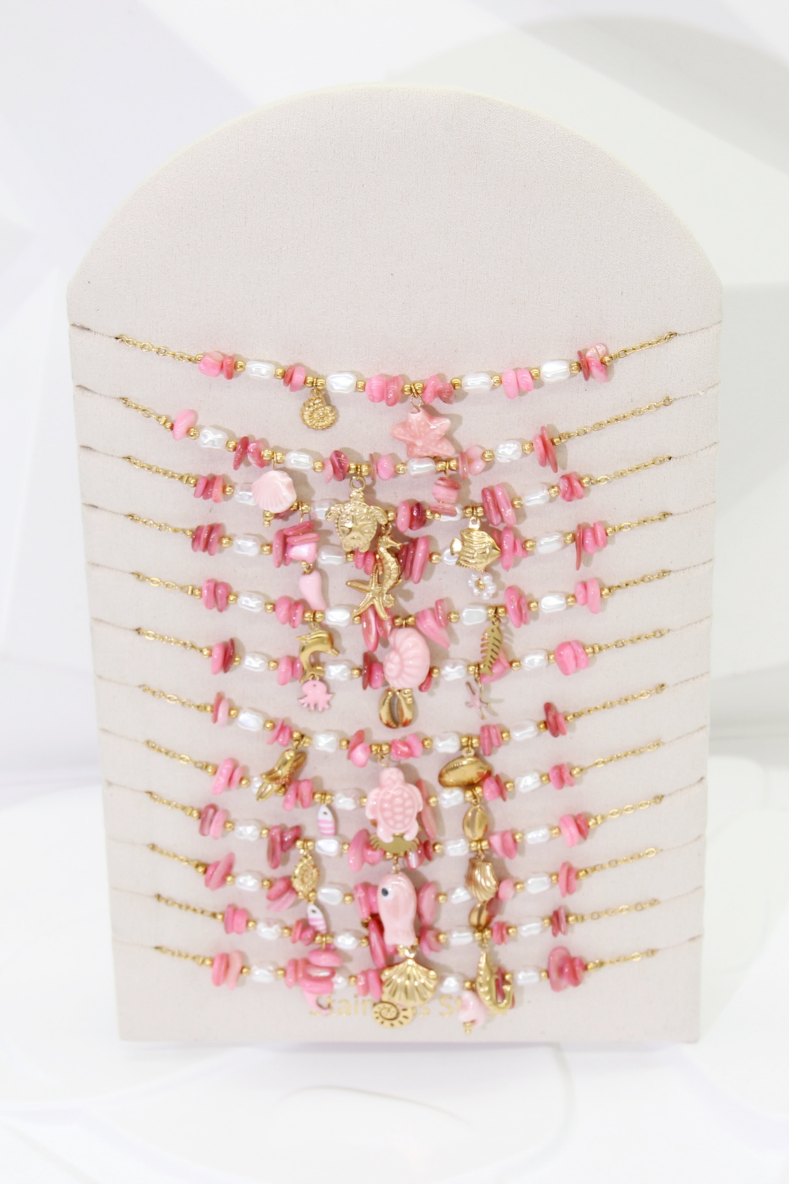 Grossiste Bellissima - Lot de 12 Colliers Marin Rose en Acier Inoxydable – Modèles Assortis avec Présentoir Offert
