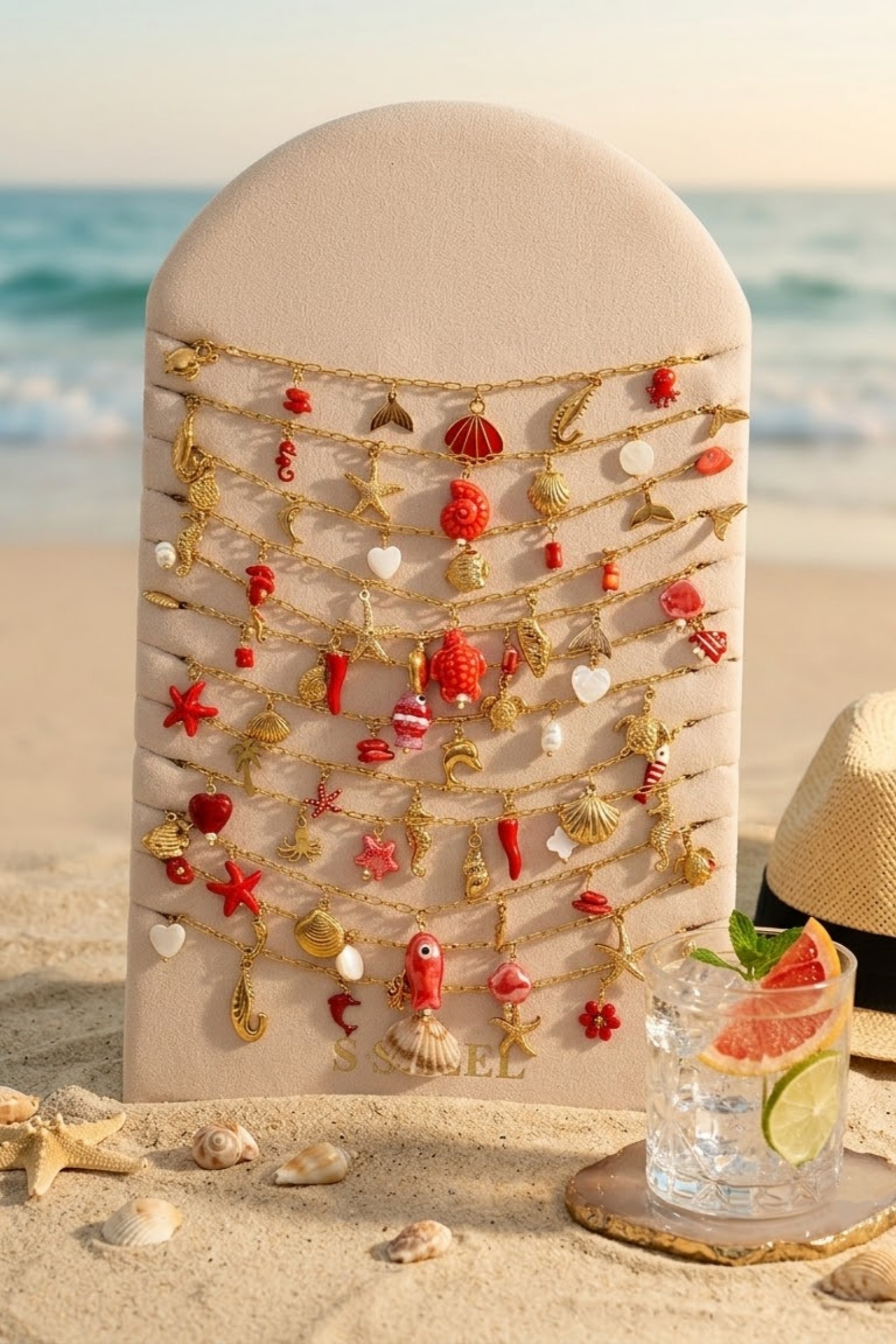 Mayorista Bellissima - Juego de 12 Collares Marinos Rojo Coral en Acero Inoxidable – Expositor Incluido