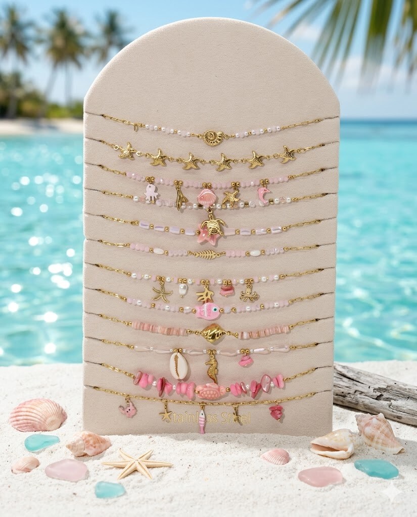Grossiste Bellissima - Lot de 12 Colliers Marin Rose en Acier Inoxydable – Présentoir Offert