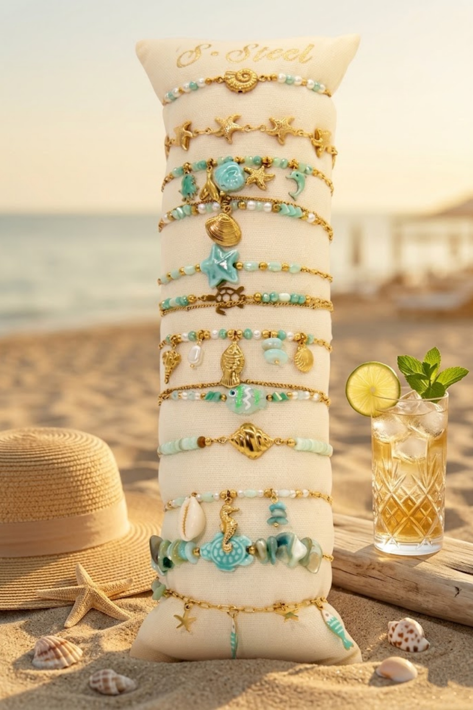 Grossiste Bellissima - Lot de 12 Bracelets Thème Marin Assortis en Acier Inoxydable – Présentoir Offert