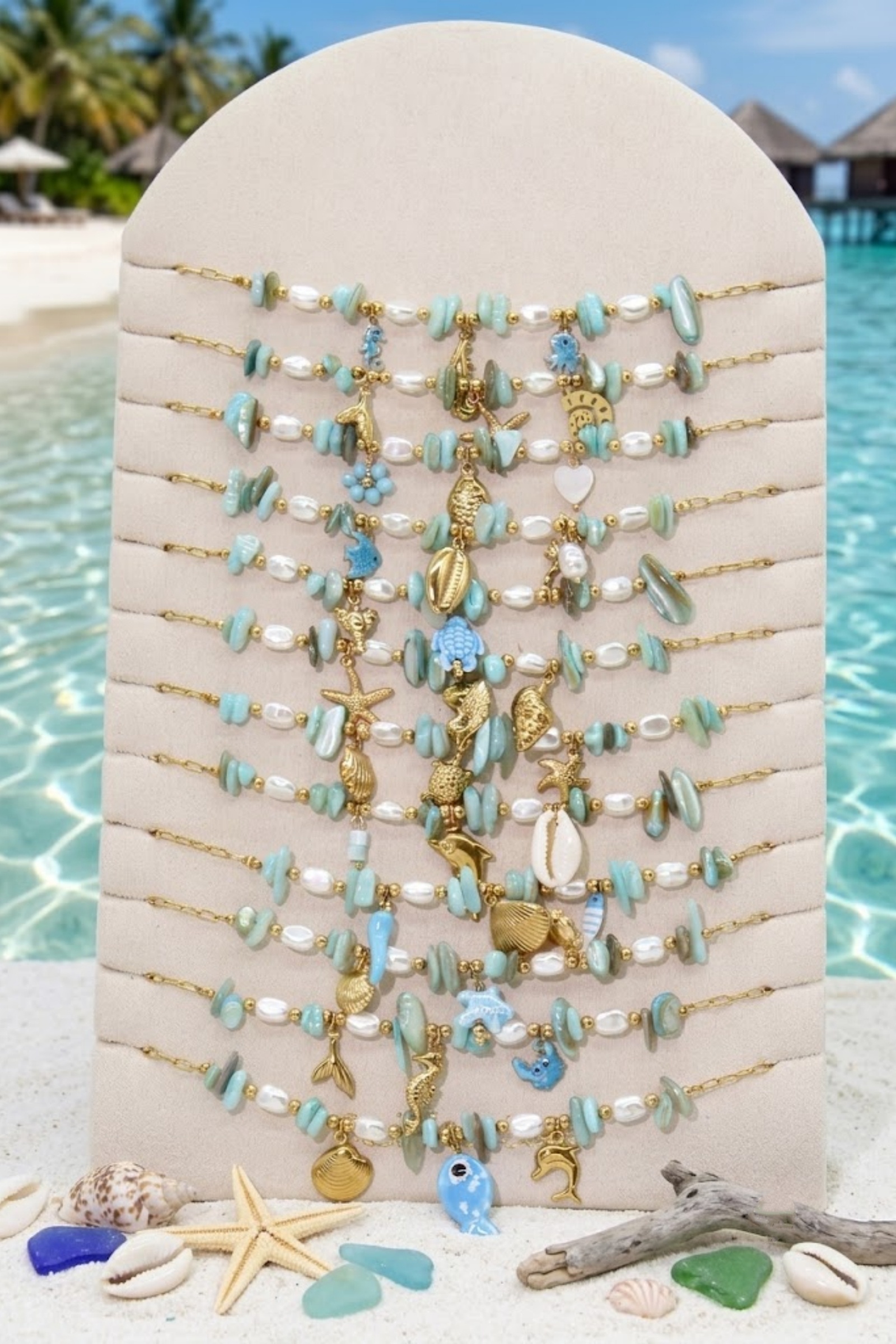 Grossiste Bellissima - Lot de 12 Colliers Marin Turquoise en Acier Inoxydable – Présentoir Offert