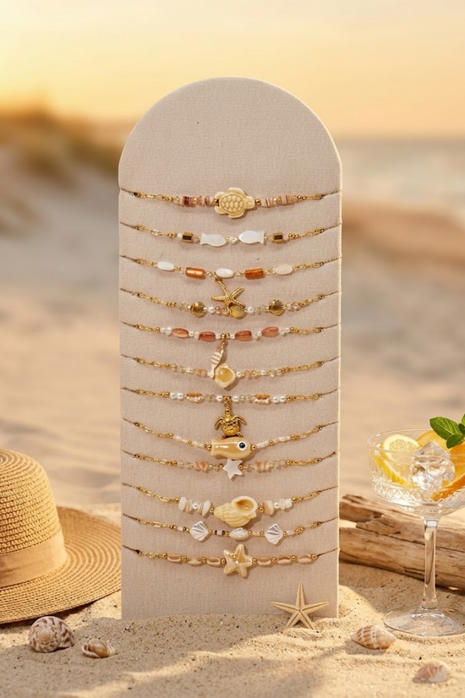 Grossiste Bellissima - Lot de 12 Bracelets Marin Beige en Acier Inoxydable – Présentoir Offert