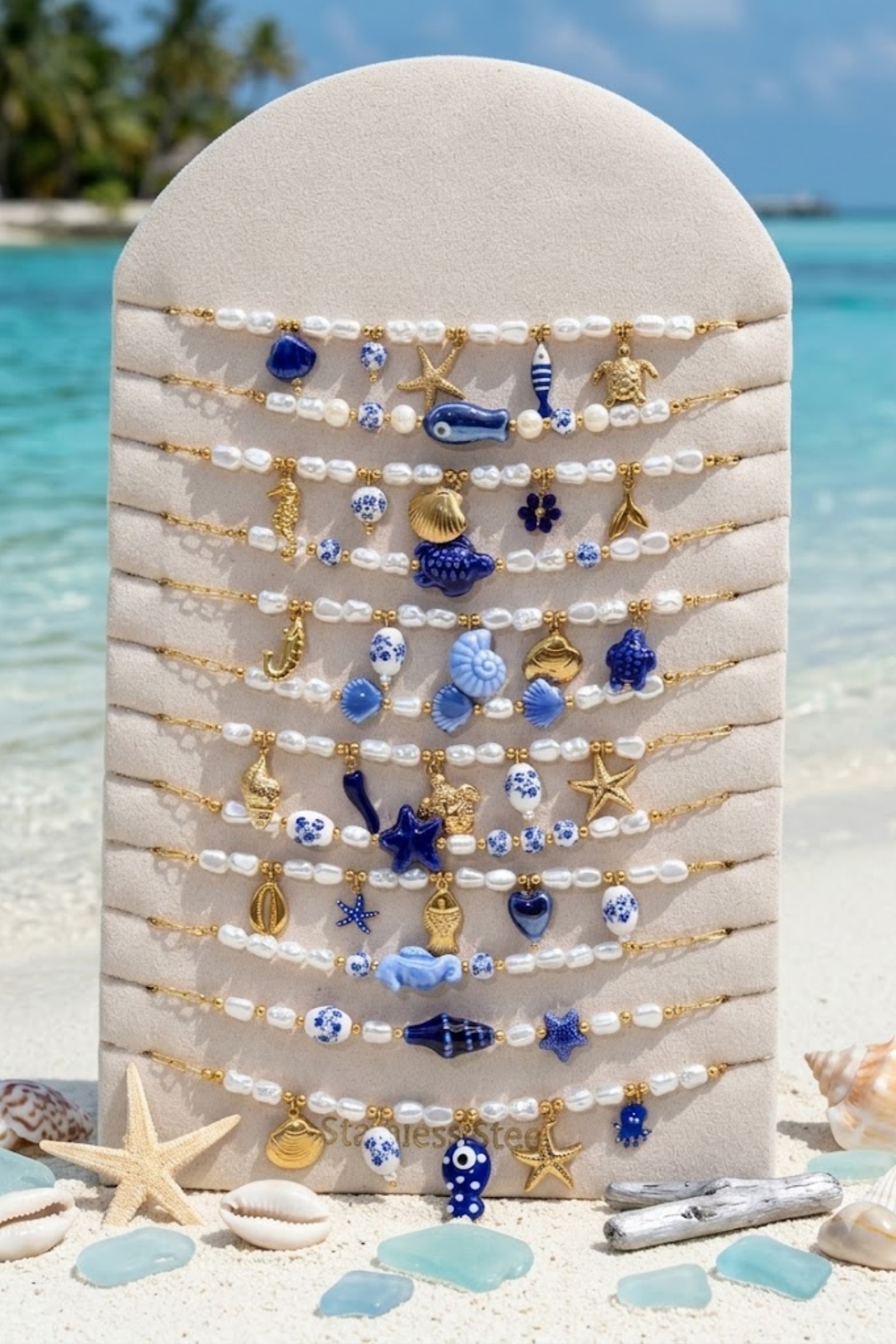 Grossiste Bellissima - Lot de 12 Colliers Marin Bleu Marine en Acier Inoxydable – Présentoir Offert
