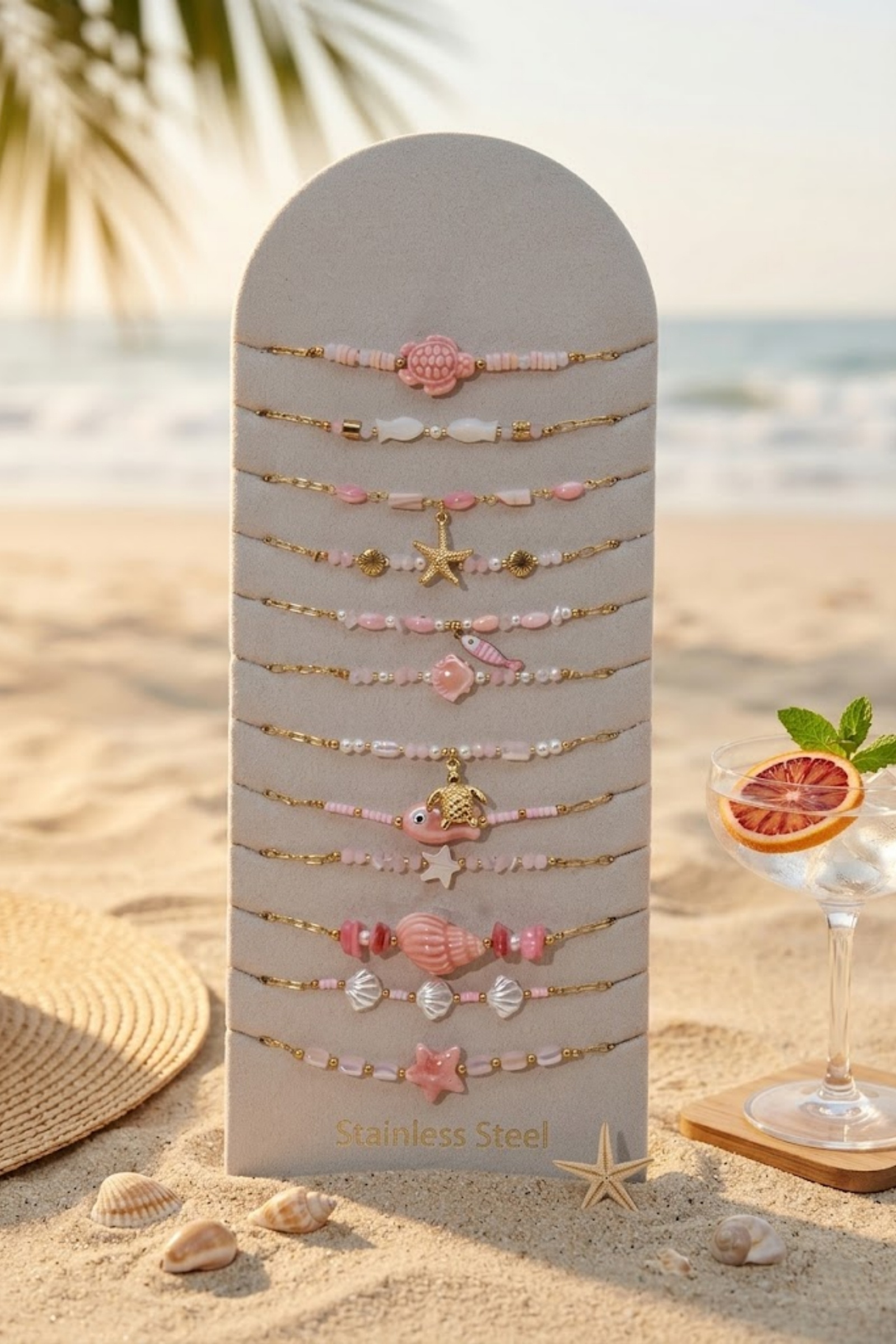 Grossiste Bellissima - Lot de 12 Bracelets Marin Rose en Acier Inoxydable – Présentoir Offert