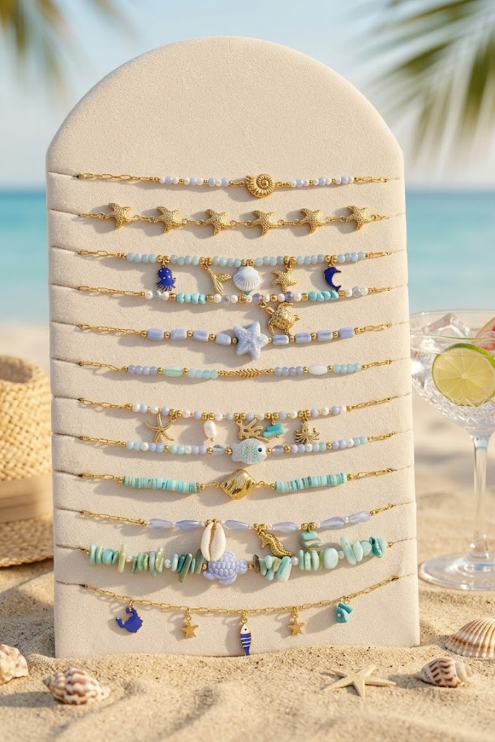 Grossiste Bellissima - Lot de 12 Colliers Marin Bleu Océan en Acier Inoxydable – Présentoir Offert