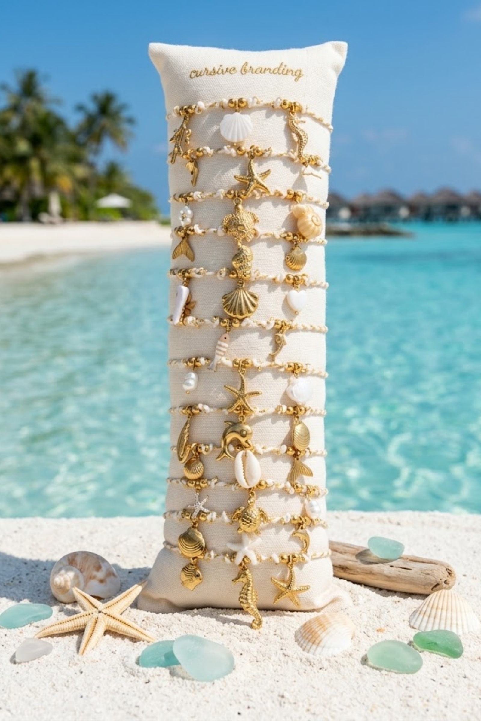 Grossiste Bellissima - Lot de 12 Bracelets Marins Écru & Doré en Acier Inoxydable – Présentoir Offert