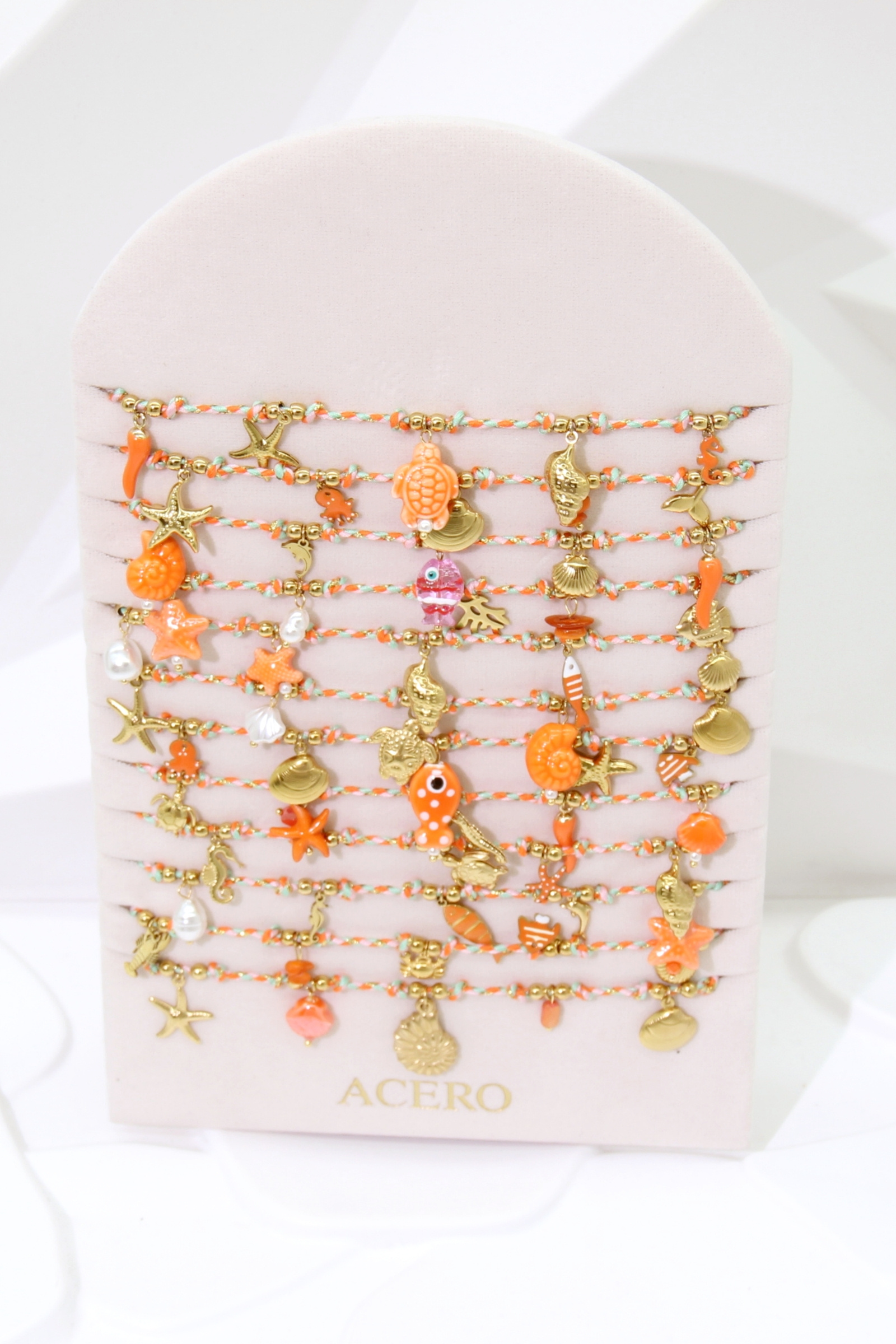 Grossiste Bellissima - Lot de 12 Colliers Marin Orange en Acier Inoxydable – Modèles Assortis avec Présentoir Offert