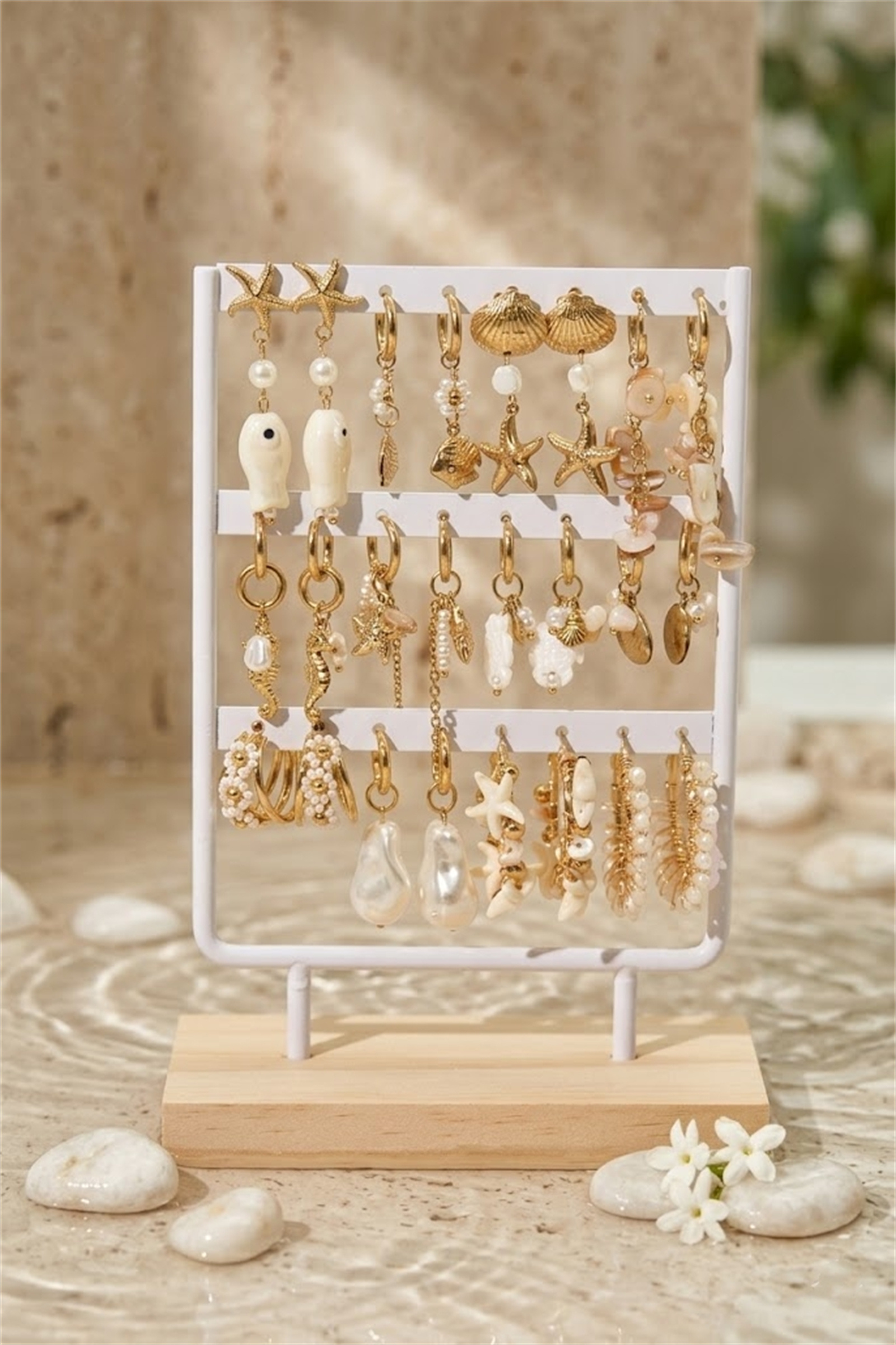 Mayorista Bellissima - Juego de 12 Pendientes de Acero Inoxidable con Tema Marino Chic – Diseños Variados y Soporte de Exhibición Gratis