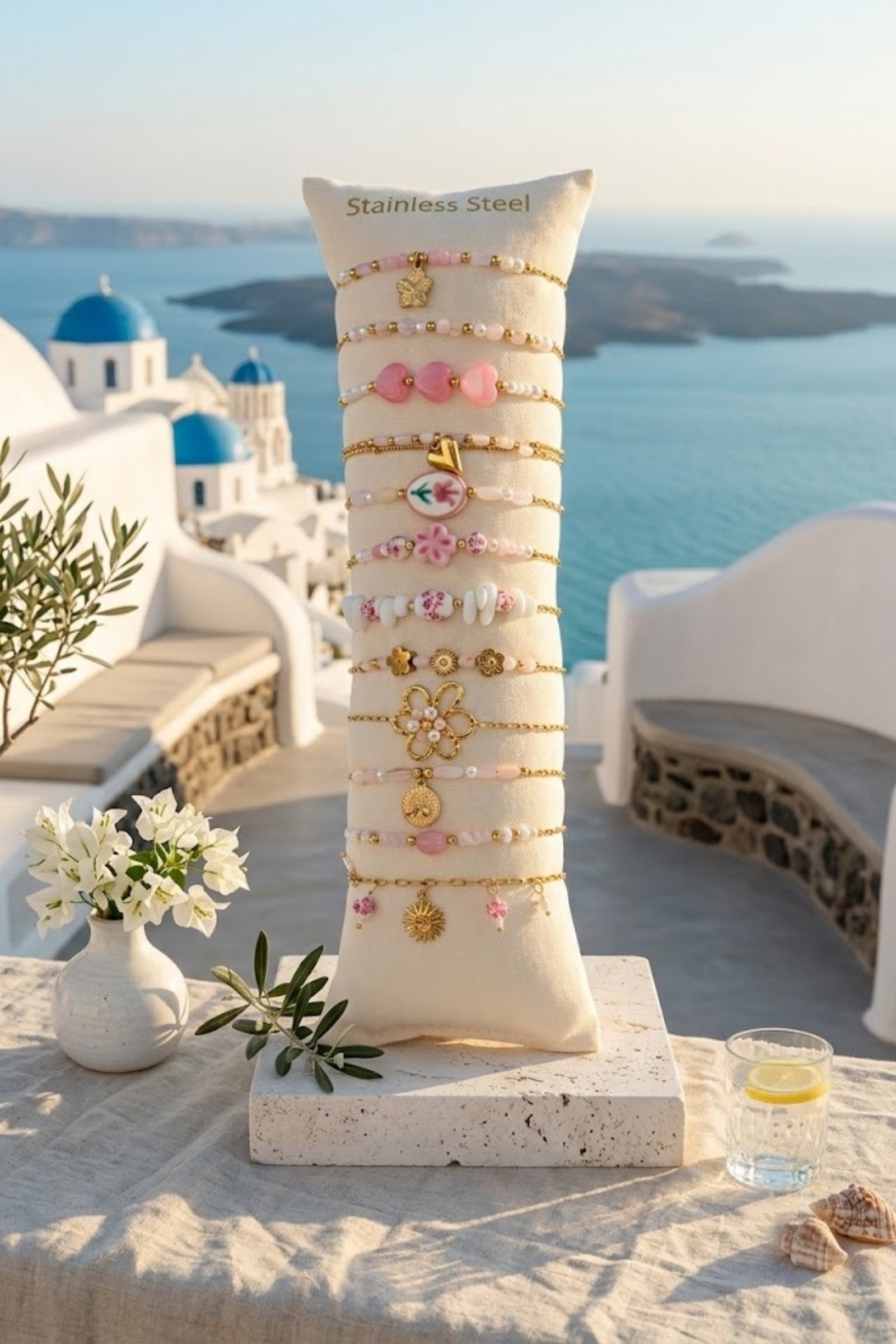 Grossiste Bellissima - Lot de 12 Bracelets Roses en Acier Inoxydable – Modèles Assortis – Présentoir Offert