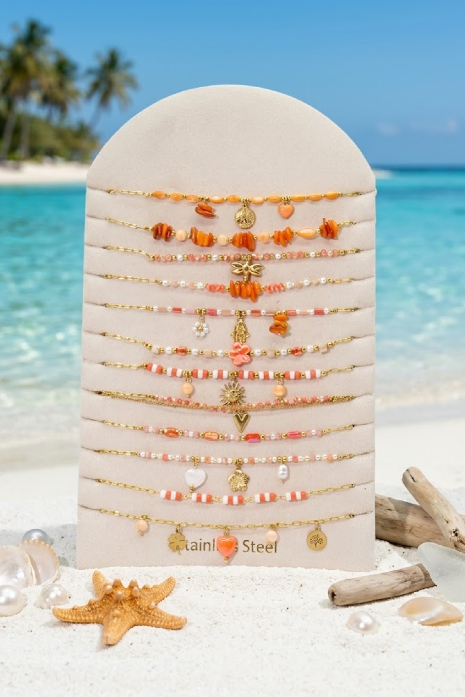 Mayorista Bellissima - Juego de 12 Collares Náuticos de Acero Inoxidable Dorado – Modelos Surtidos con Soporte de Exhibición Gratis