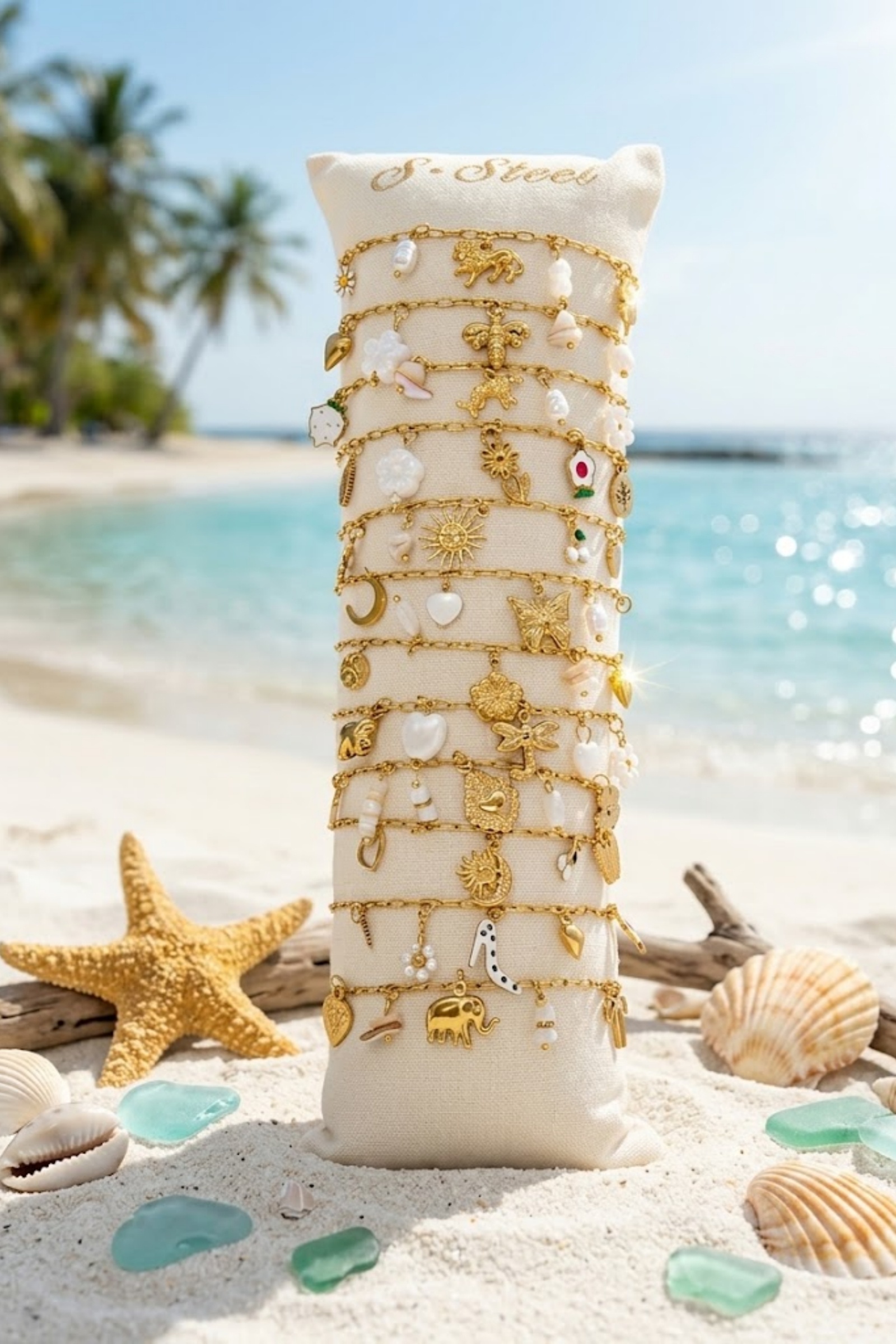 Grossiste Bellissima - Lot de 12 Bracelets Charms Bohème Chic en Acier Inoxydable – Présentoir Offert