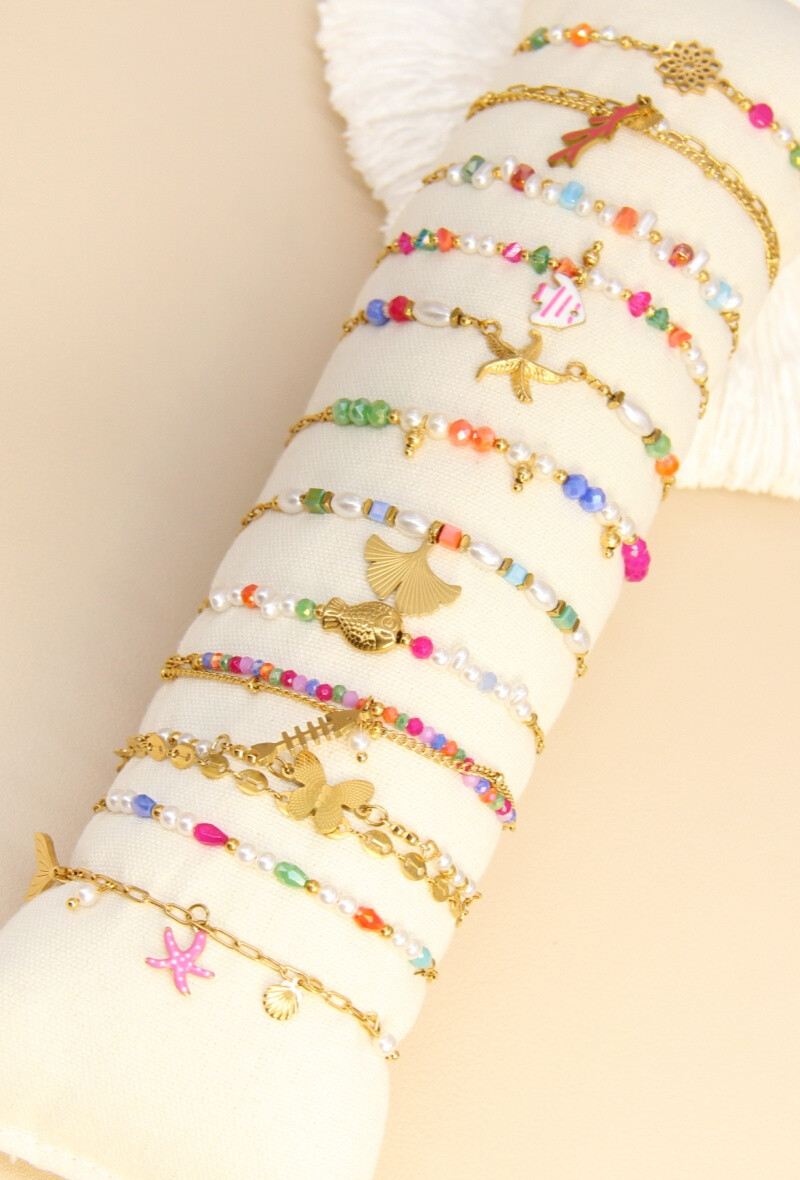 Mayorista Bellissima - Conjunto de 12 pulseras de perlas de acero inoxidable-Eclat y seducción