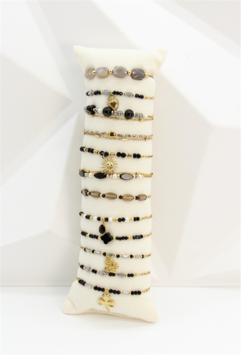 Grossiste Bellissima - Lot 12 Bracelets Assortis en Acier Inoxydable Doré & Noir – Présentoir Offert