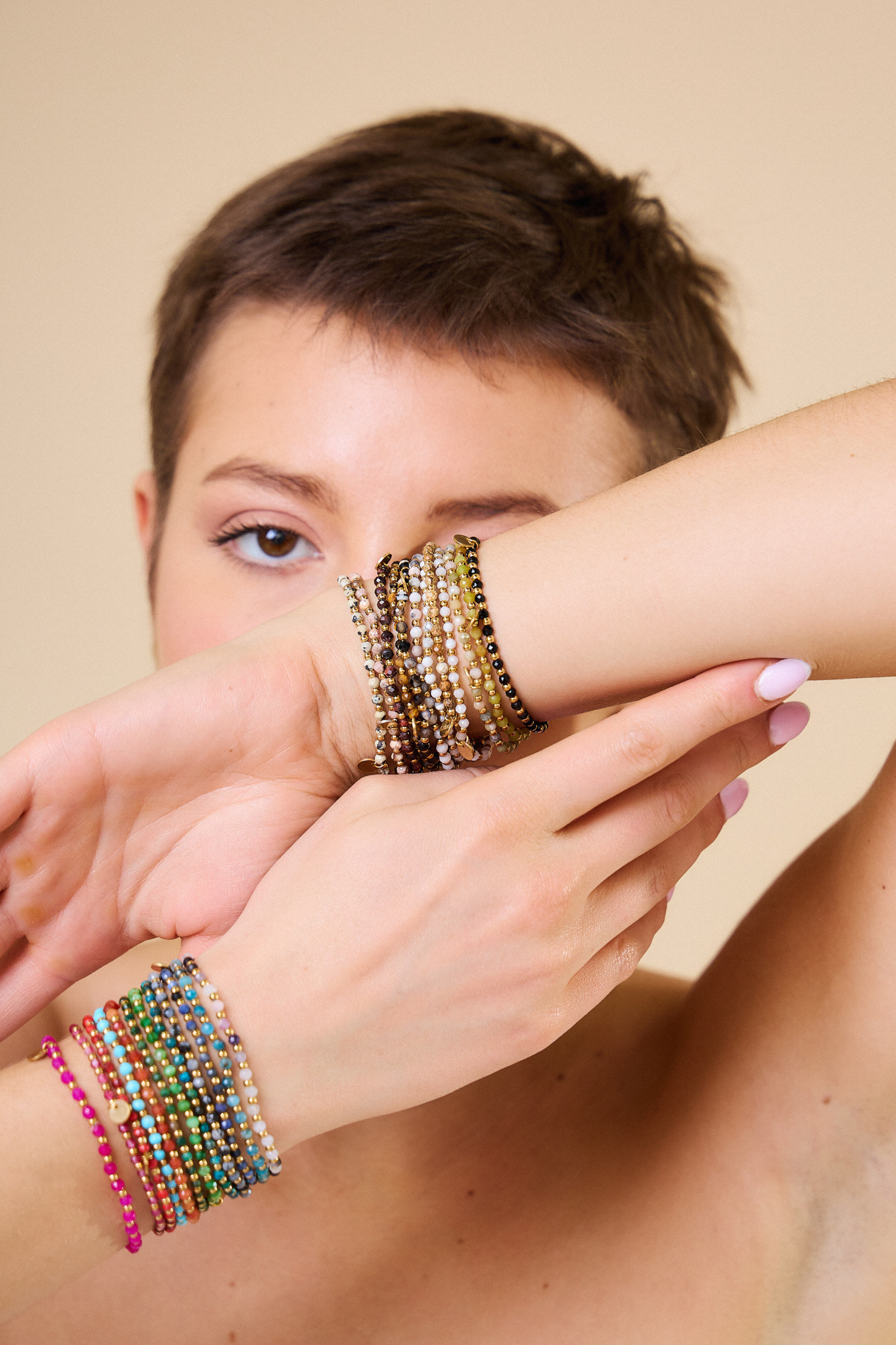 Grossiste Bellissima - Bracelets en Perles de Pierre Élastiques en Acier Inoxydable - Lot de 12 Pièce