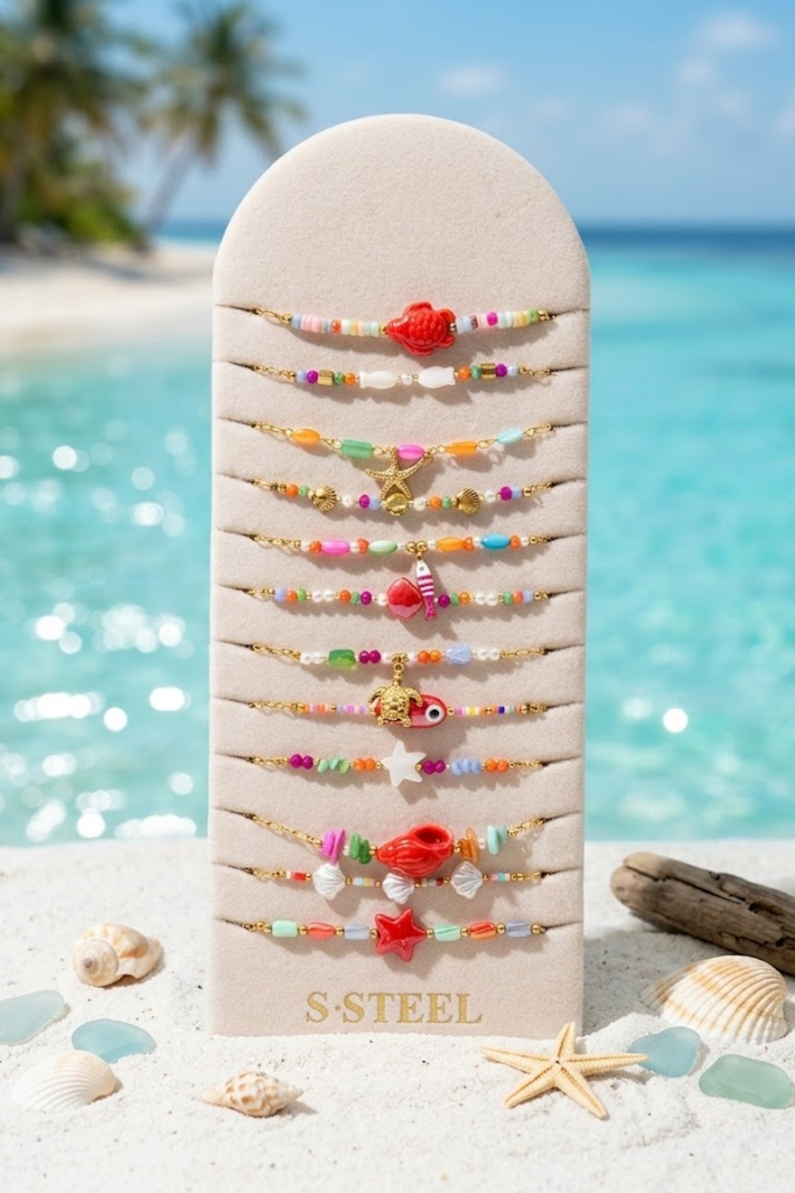 Grossiste Bellissima - Lot de 12 Bracelets Marin Multicolore en Acier Inoxydable – Présentoir Offert