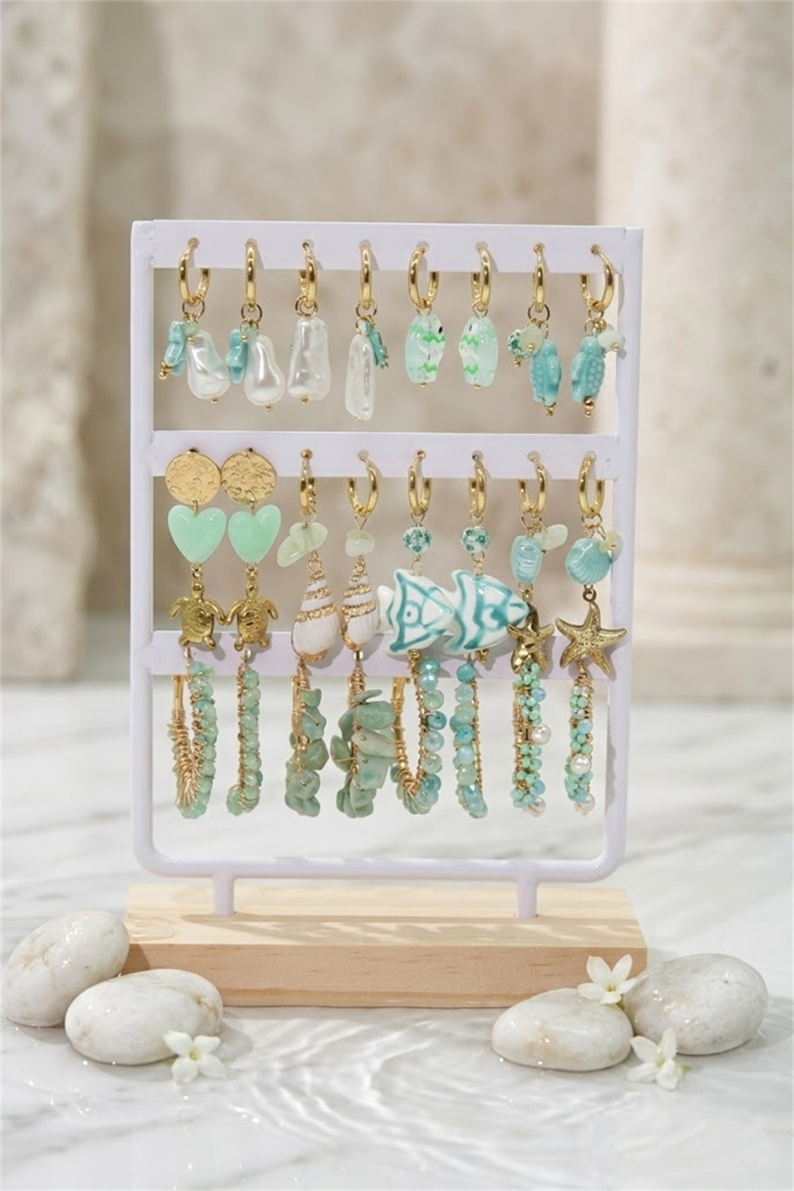 Mayorista Bellissima - Juego de 12 Pendientes Temática Marina de Acero Inoxidable – Diseños Variados y Soporte de Exhibición Gratis