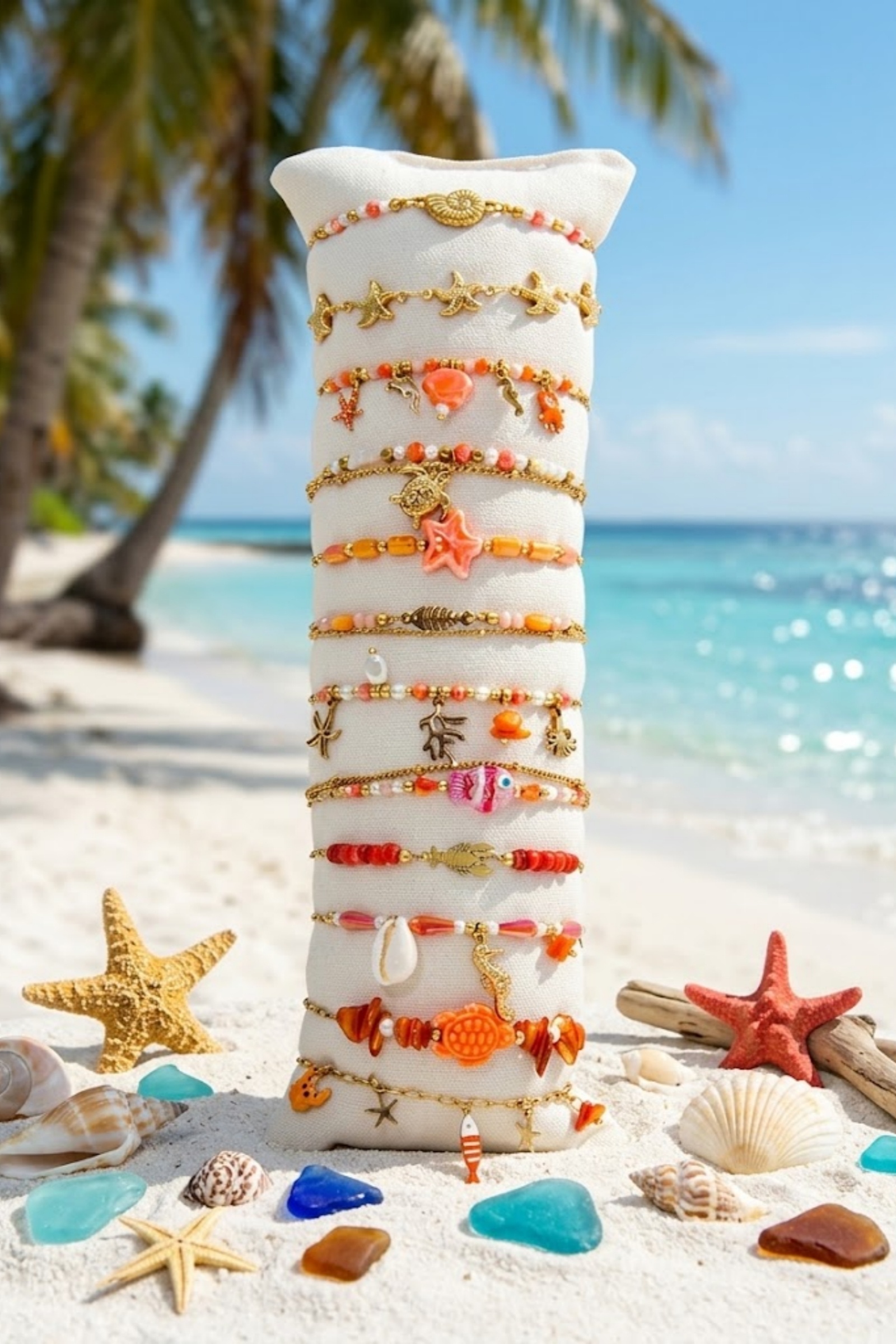 Grossiste Bellissima - Lot de 12 Bracelets Marins Assortis Orange en Acier Inoxydable – Présentoir Offert