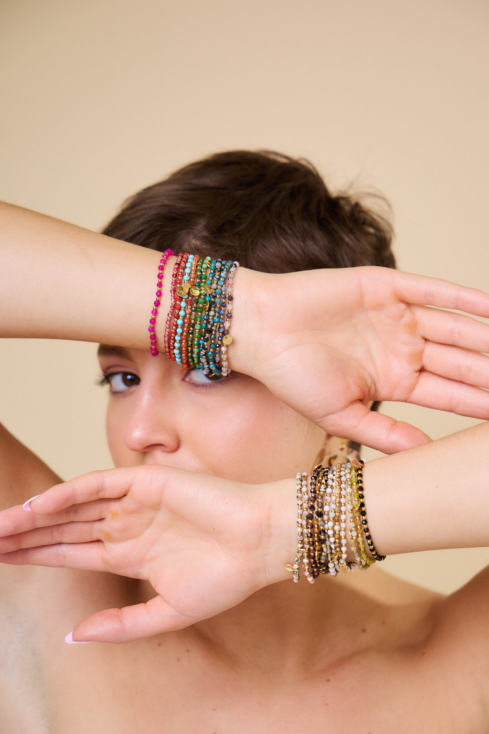 Grossiste Bellissima - Bracelets en Perles de Pierre Élastiques en Acier Inoxydable - Lot de 12 Pièces