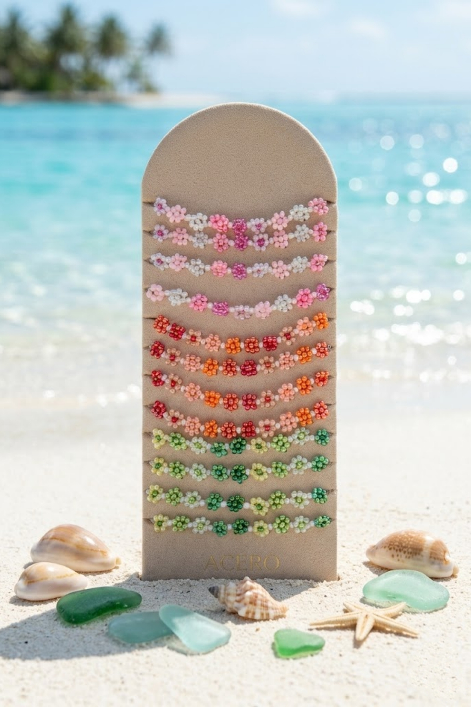 Mayorista Bellissima - Juego de 12 Pulseras de Perlas Flor Multicolor en Acero Inoxidable – Joyería Boho Chic & Soporte de Exhibición Gratis