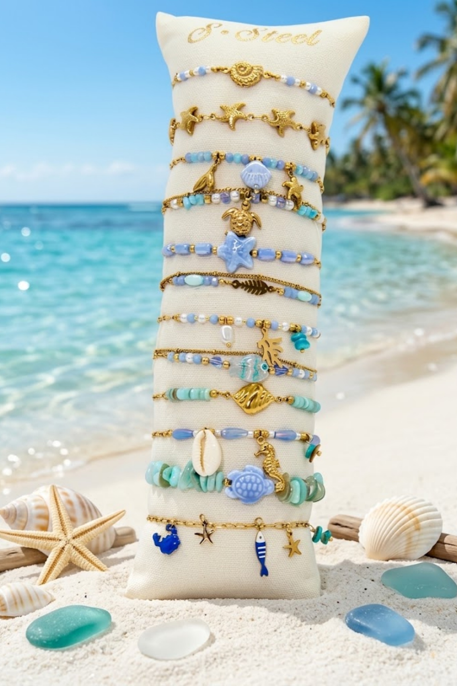 Grossiste Bellissima - Lot de 12 Bracelets Marins Assortis en Acier Inoxydable – Présentoir Offert