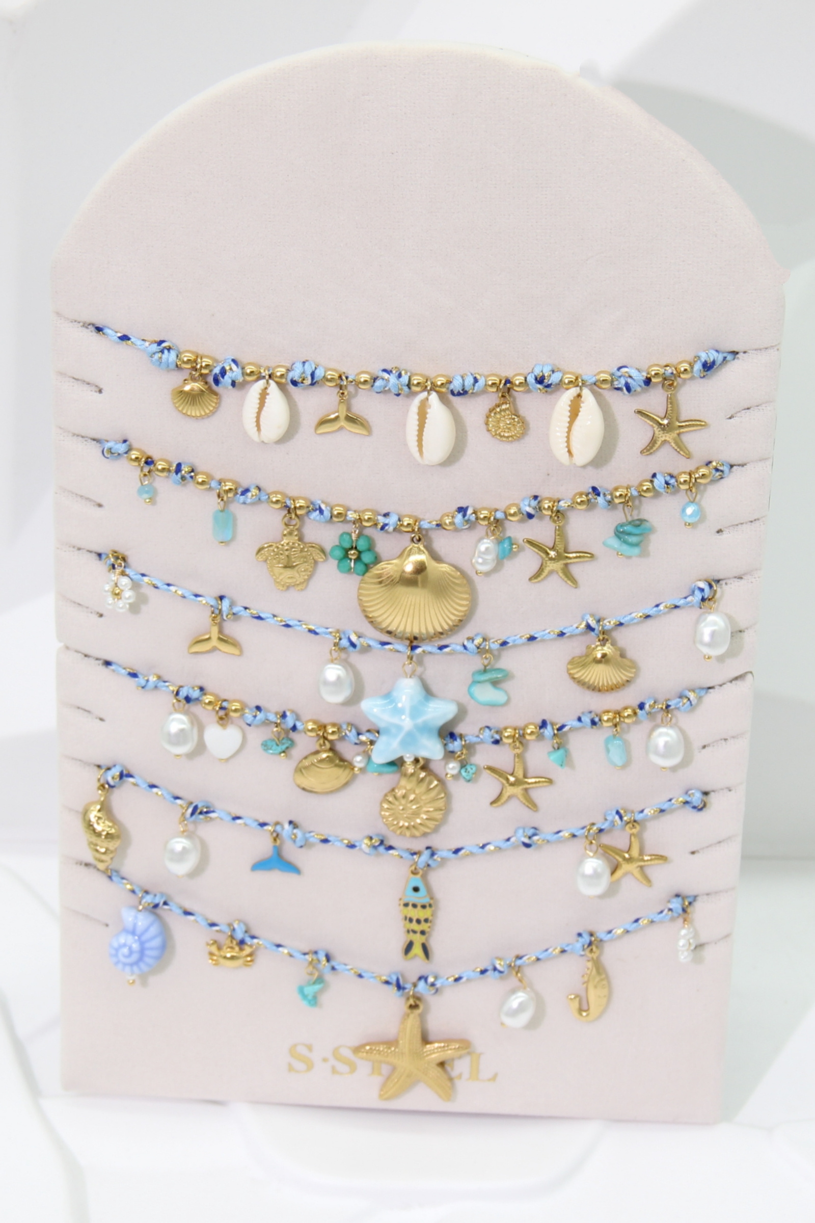 Grossiste Bellissima - Lot de 6 Colliers Marin Bleu en Acier Inoxydable – Modèles Assortis avec Présentoir Offert