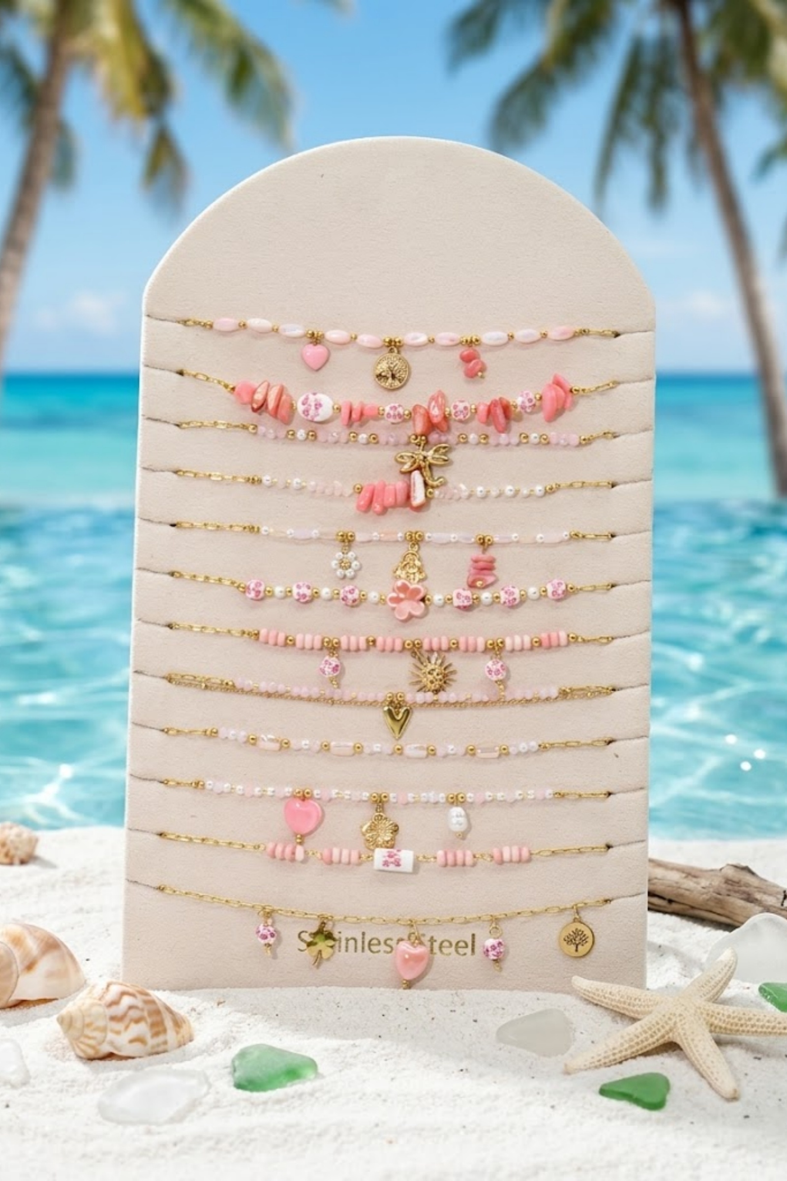 Mayorista Bellissima - Juego de 12 Collares de Flor de Acero Inoxidable Dorado – Modelos Surtidos con Soporte de Exhibición Gratis