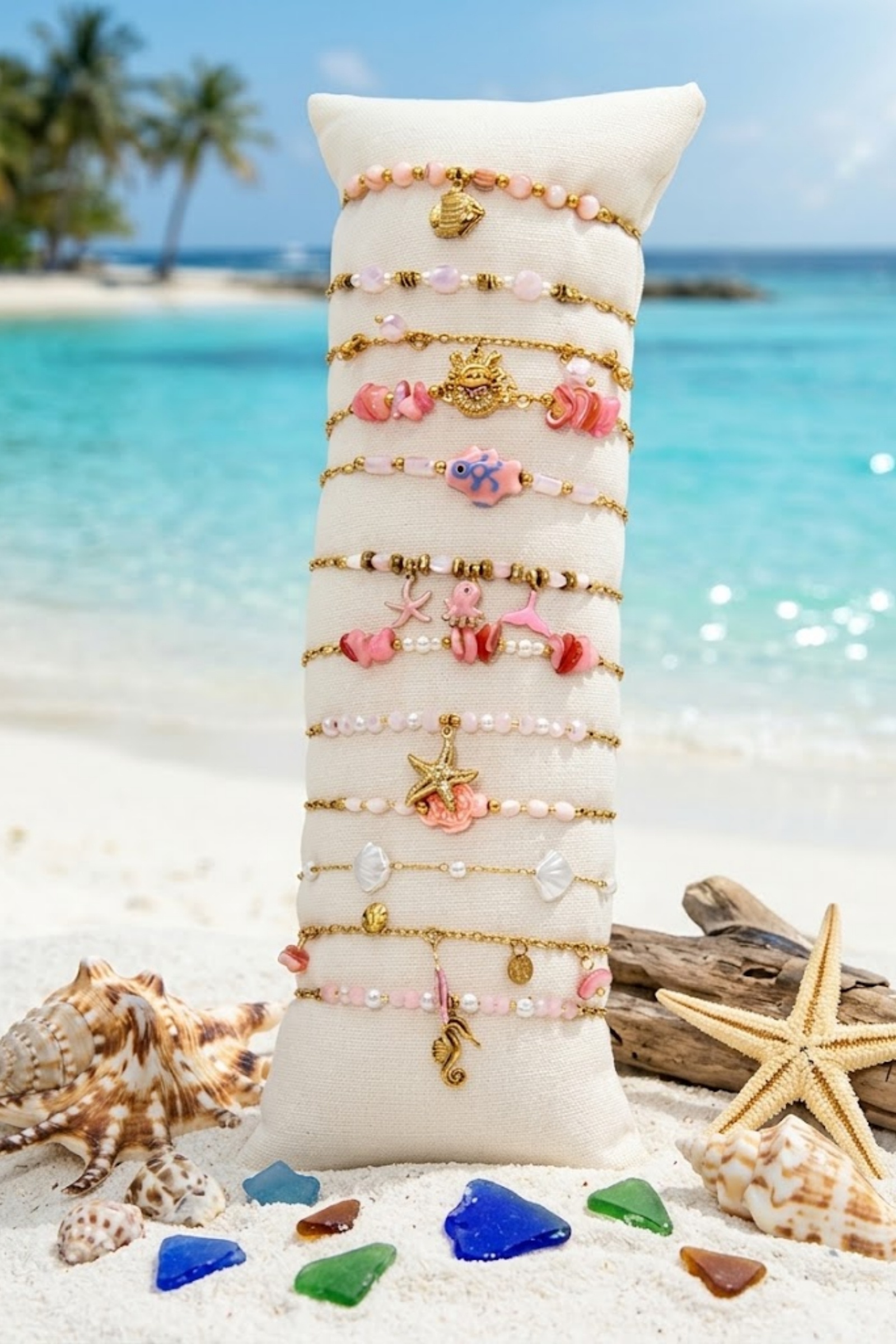 Grossiste Bellissima - Lot de 12 Bracelets Marins Roses en Acier Inoxydable – Présentoir Offert