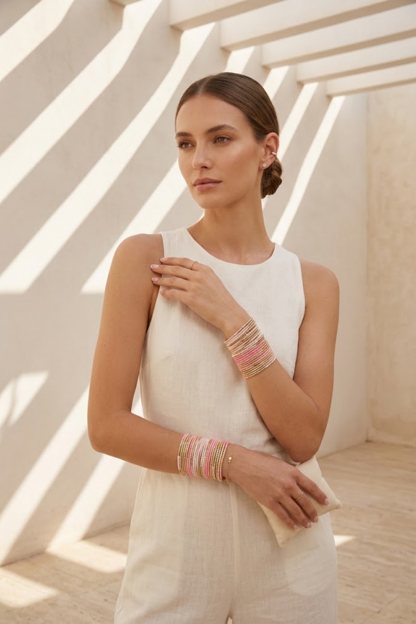 Großhändler Bellissima - Set aus 45 Perlen- und Edelstahlarmbändern - BLUSH GLANZ