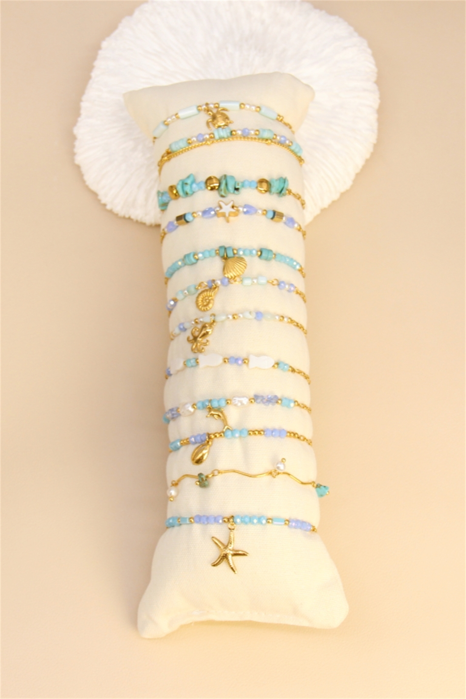 Mayorista Bellissima - Conjunto de 12 Pulseras de Acero Inoxidable - Edición Azul Océano - Soporte de Exhibición Incluido