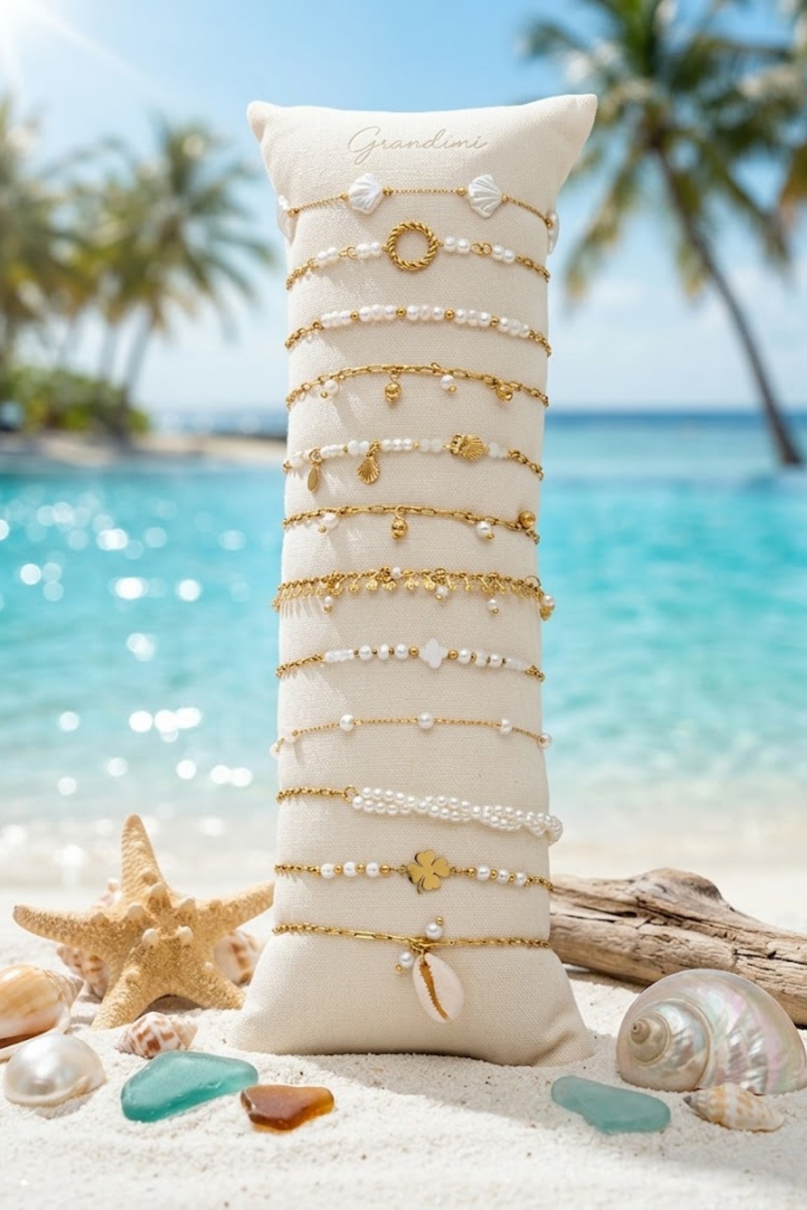 Grossiste Bellissima - Lot de 12 Bracelets Marins Nacrés en Acier Inoxydable – Présentoir Offert