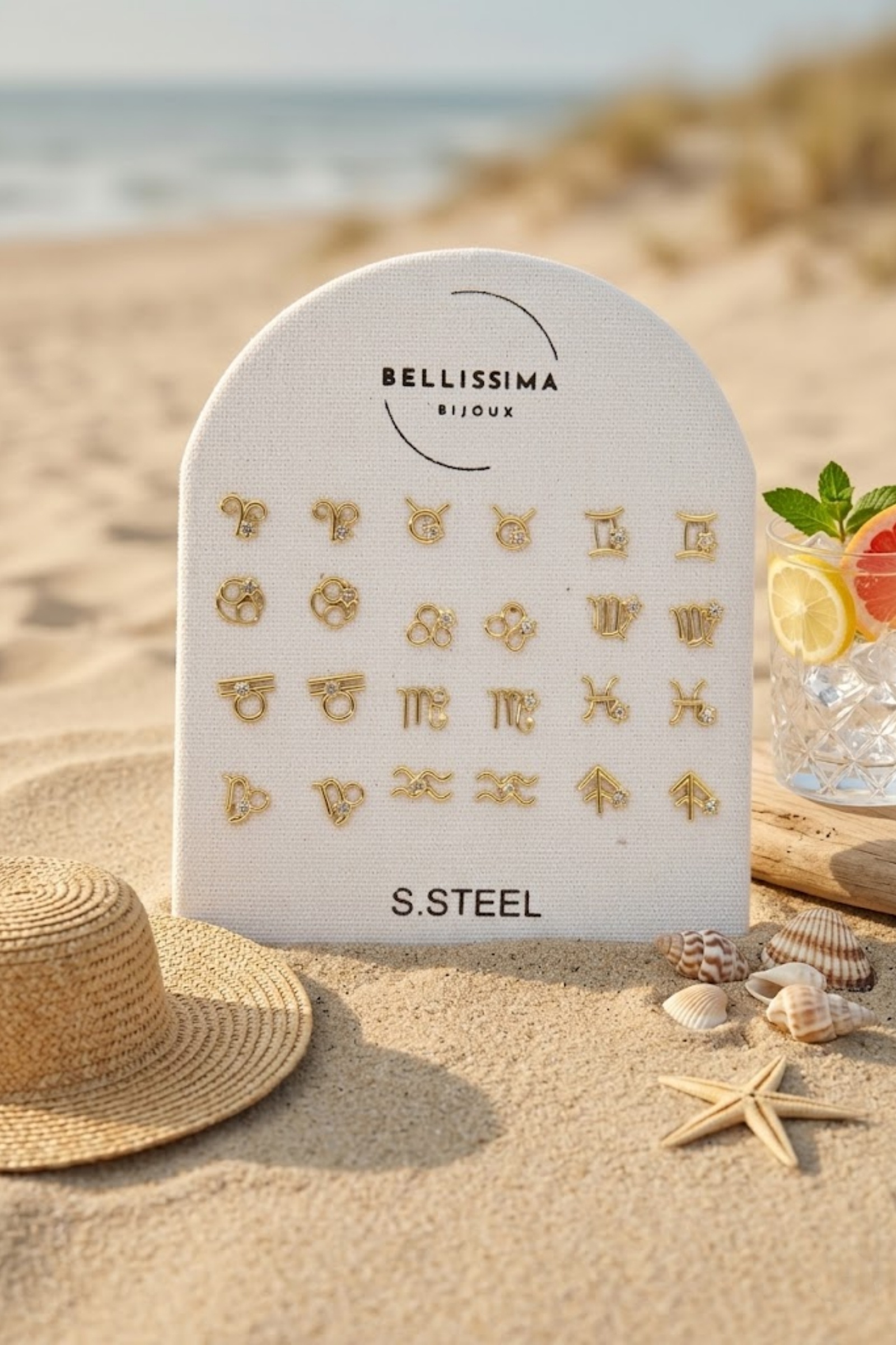 Grossiste Bellissima - Lot de 12 Boucles d’Oreilles Signes Astrologiques en Acier Inoxydable
