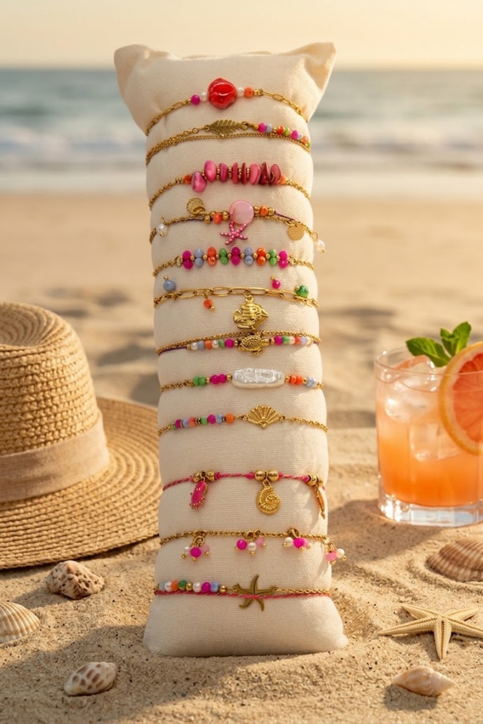 Mayorista Bellissima - Juego de 12 Pulseras Multicolores con Tema Marino en Acero Inoxidable – Soporte de Exhibición Incluido
