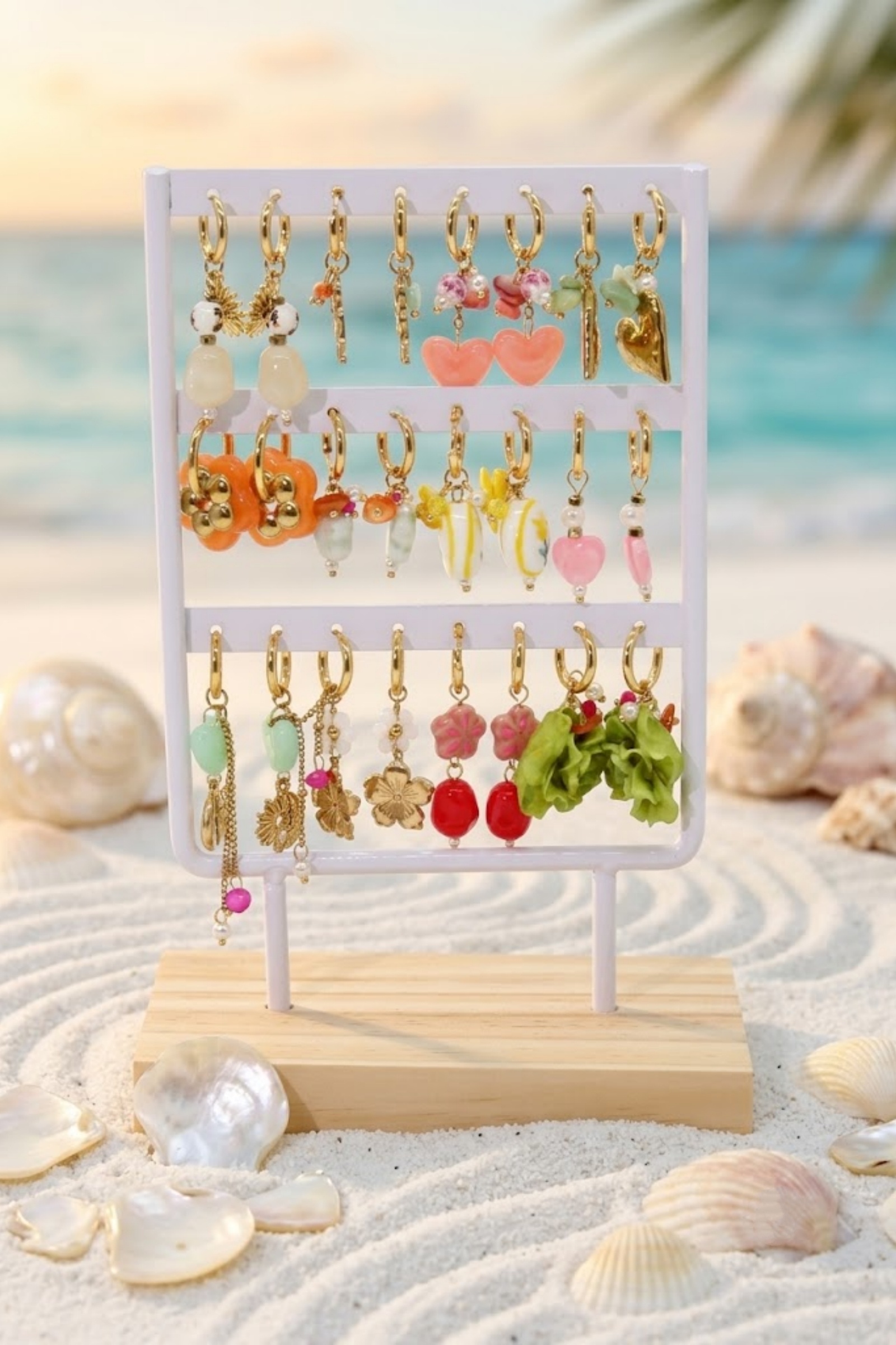 Grossiste Bellissima - Lot de 12 Boucles d'Oreilles Fleur Multicolores en Acier Inoxydable – Présentoir Offert