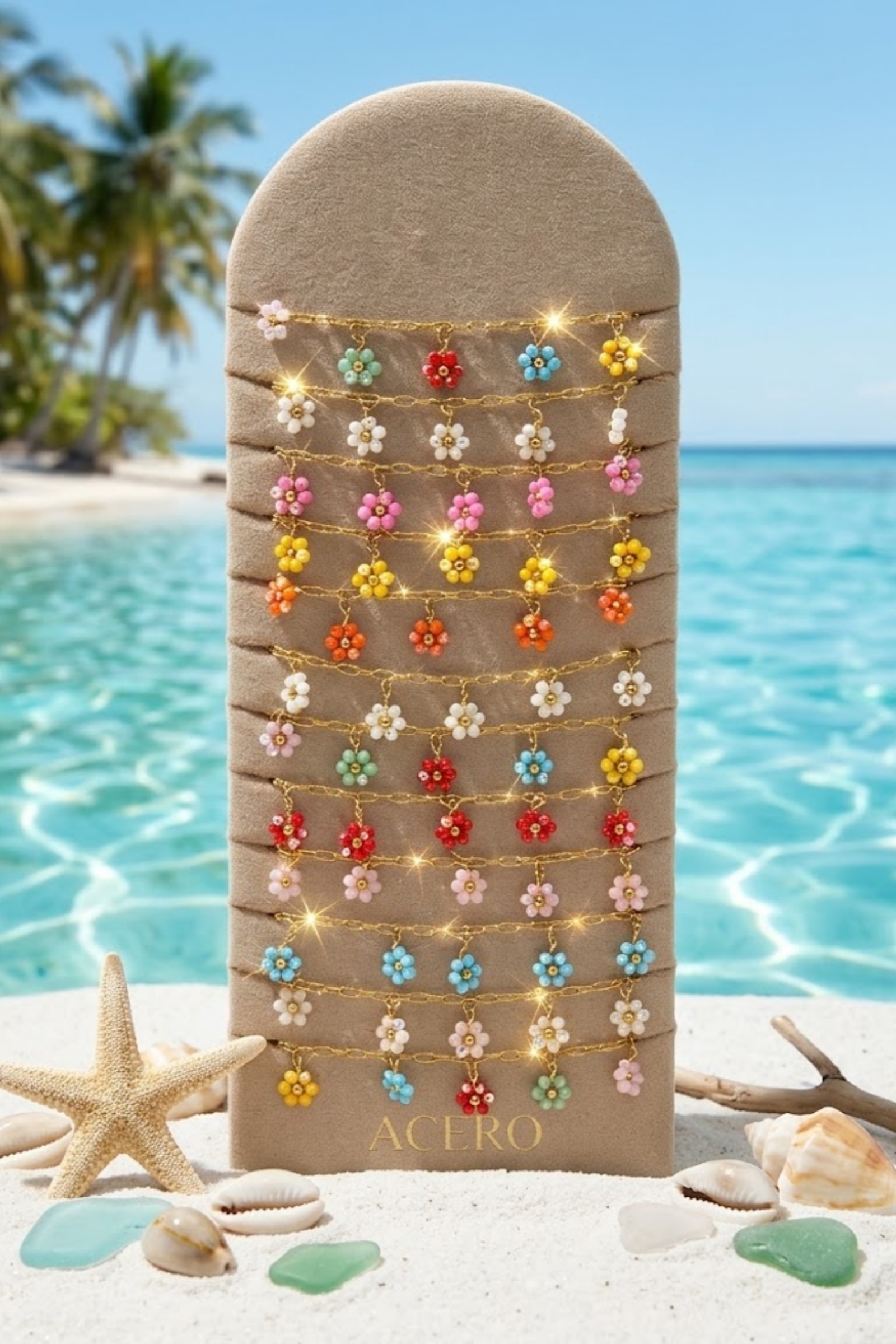 Mayorista Bellissima - Juego de 12 Pulseras de Flores de Acero Inoxidable de Colores – Soporte de Exhibición Incluido