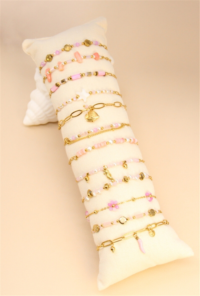 Grossiste Bellissima - Lot de 12 bracelets assortis en acier inoxydable avec présentoir offert