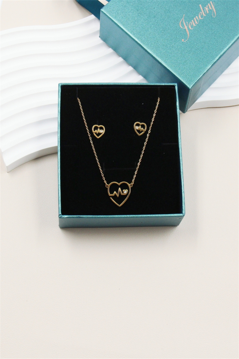 Grossista Bellissima - Set di gioielli a cuore in acciaio inossidabile con scatola bijoux
