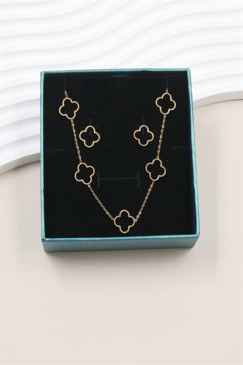 Grossiste Bellissima - Parure trèfle en acier inoxydable avec coffret bijoux