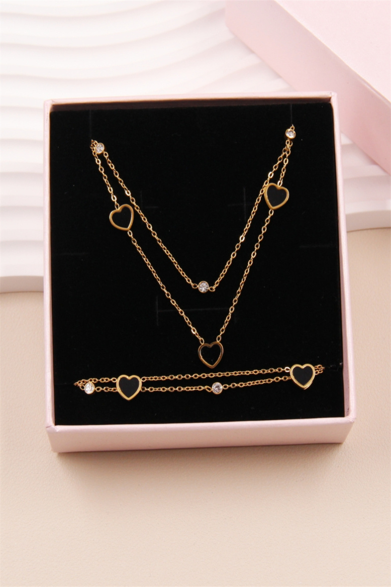 Grossiste Bellissima - Parure coeur émaillés double rangs en acier inoxydable avec coffret bijoux