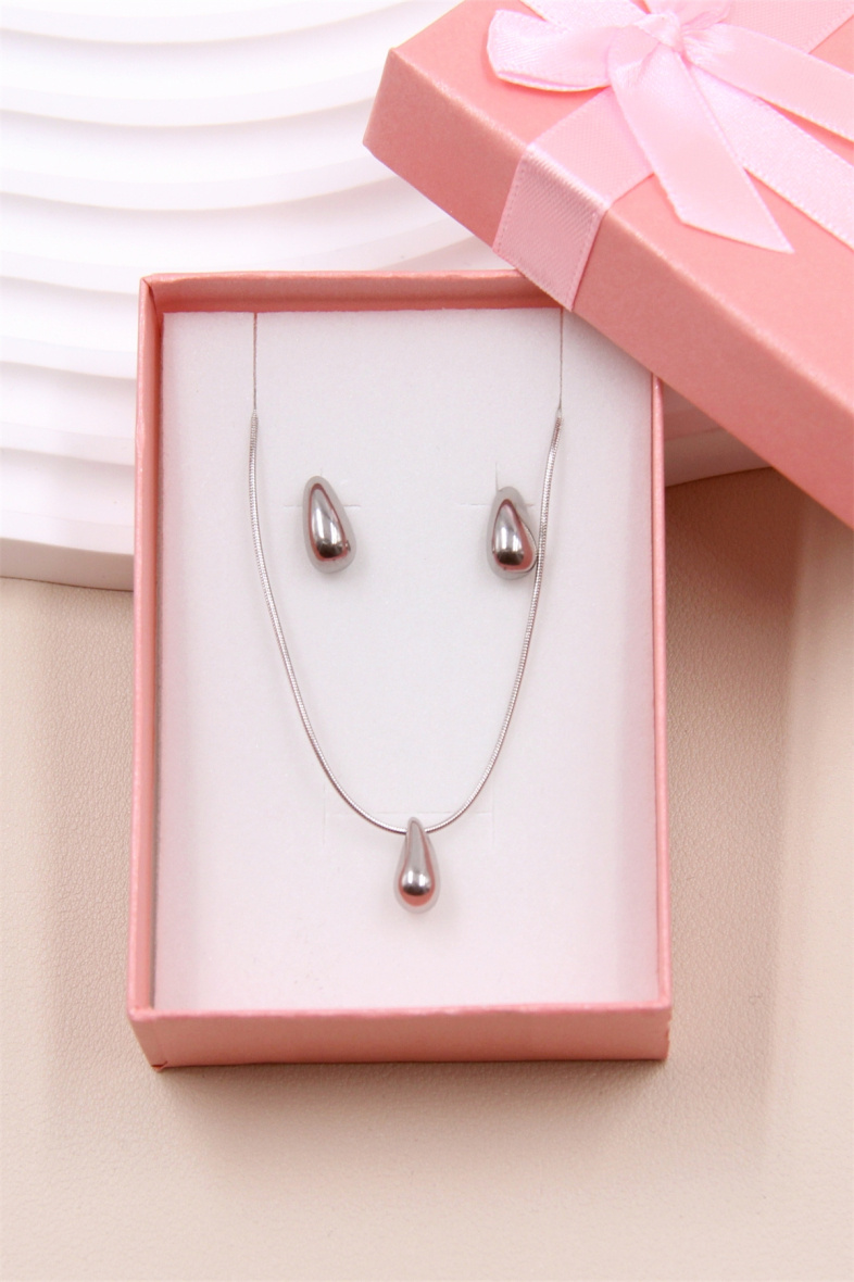 Grossiste Bellissima - Parure goutte 1.5cm en acier inoxydable avec coffret bijoux