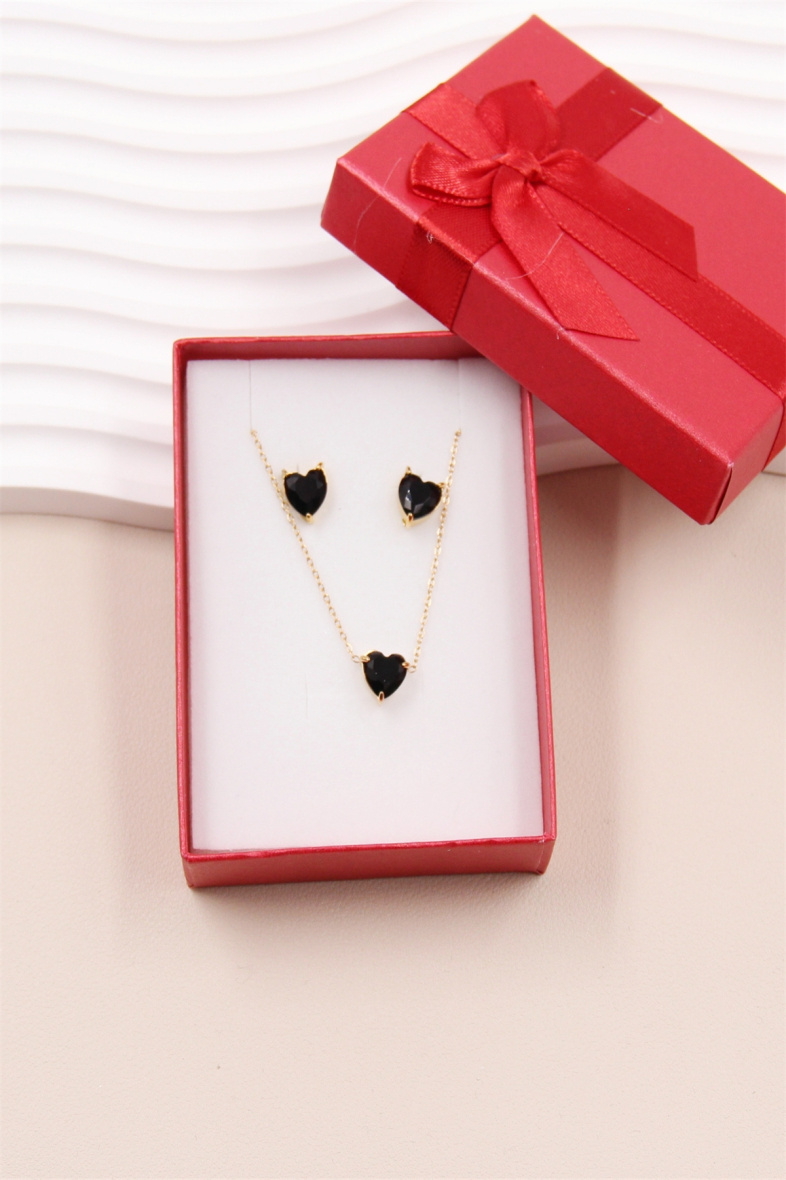 Grossiste Bellissima - Parure cœur cristal en acier inoxydable avec coffret de bijoux inclus
