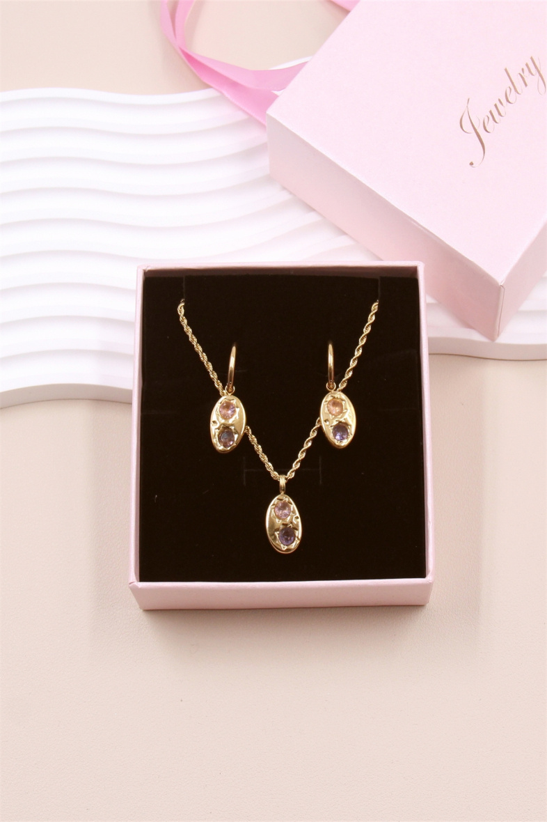 Grossiste Bellissima - Parure cristal bi-couleur en acier inoxydable avec coffret de bijoux inclus
