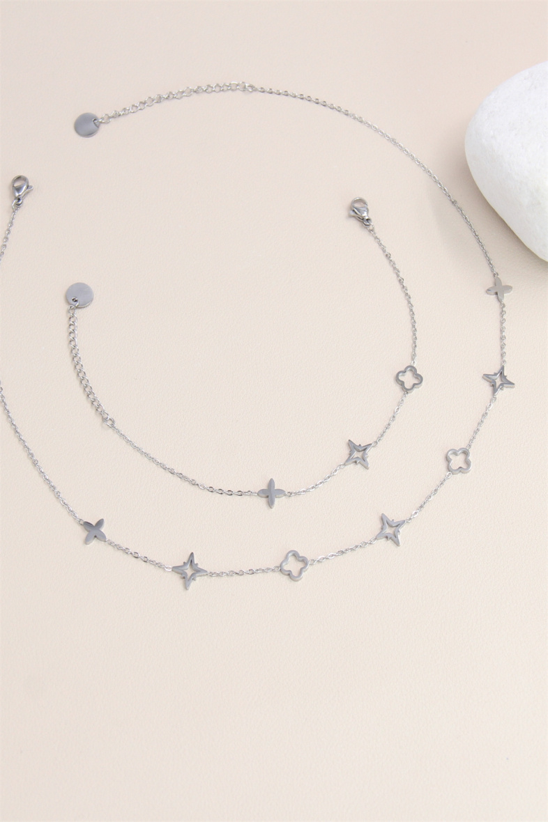 Grossiste Bellissima - Parure  2 pcs étoile et trèfle en acier inoxydable