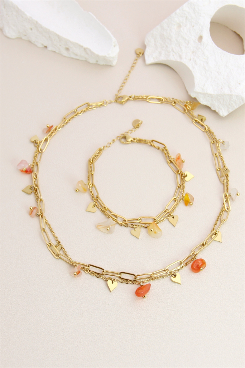 Grossiste Bellissima - Parure double maille orné de pierre en acier inoxydable