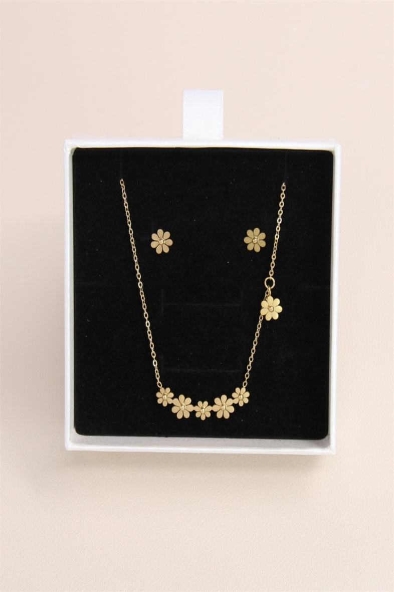 Grossiste Bellissima - Parure fleur en acier inoxydable avec coffret bijou